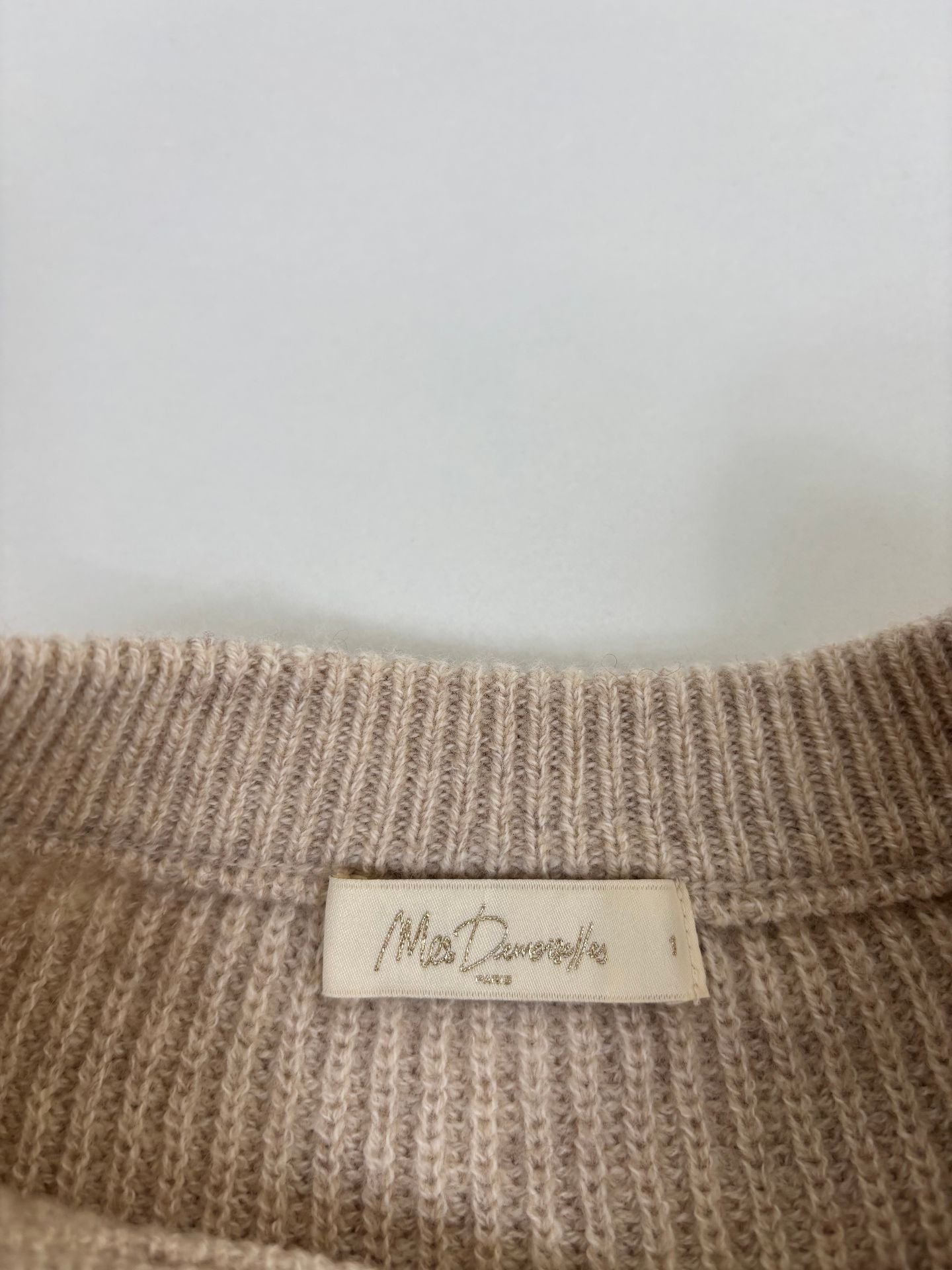 Pull Mes Demoiselles Tamami laine beige sable côtelé tressé lacet manches raglan – T.1-4