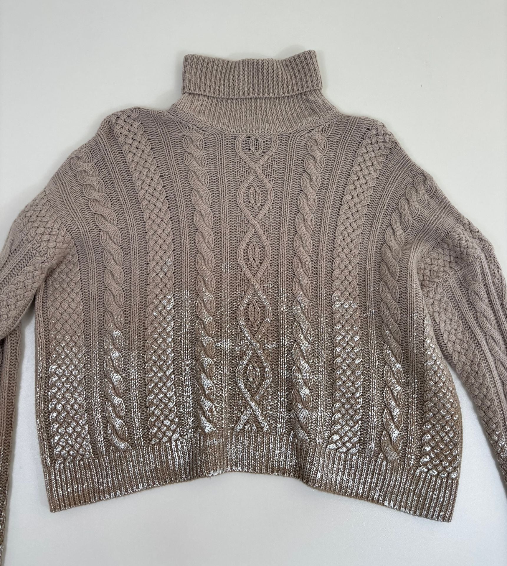 Pull col roulé Ralph Lauren Purple Label torsadé taupe dégradé argenté oversize – T.L-5