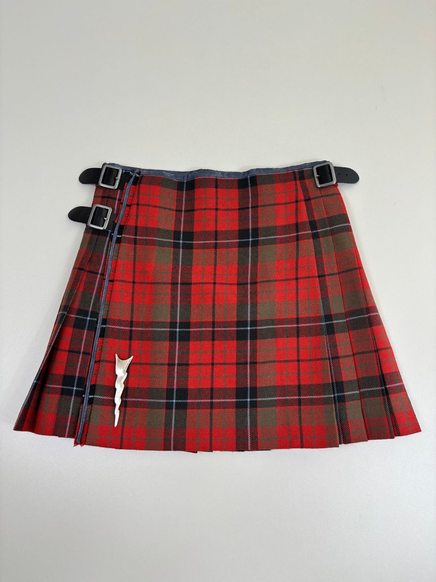 Kilt Harris Tweed 100% laine vierge tartan rouge kaki noir sangles cuir – T.38-6