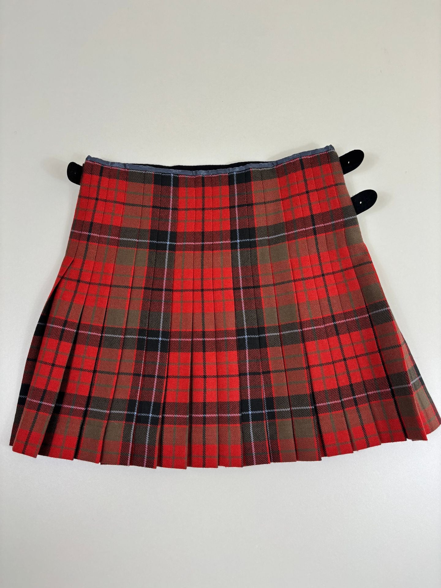 Kilt Harris Tweed 100% laine vierge tartan rouge kaki noir sangles cuir – T.38-5