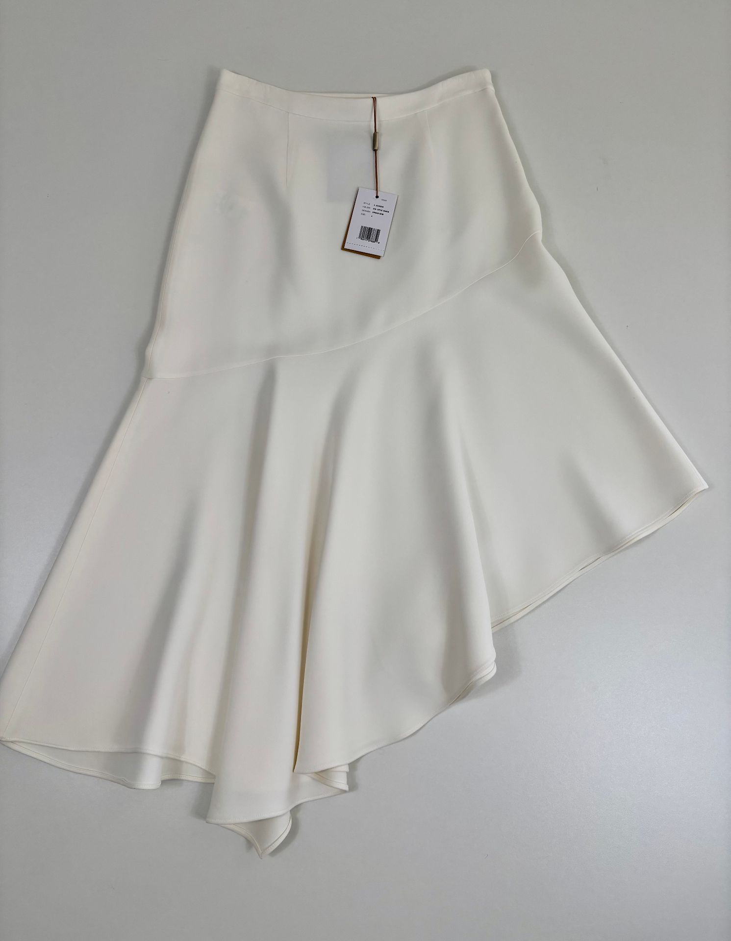 Jupe Michael Kors mi-longue crêpe ivoire cascade asymétrique taille haute volant – T.L-2