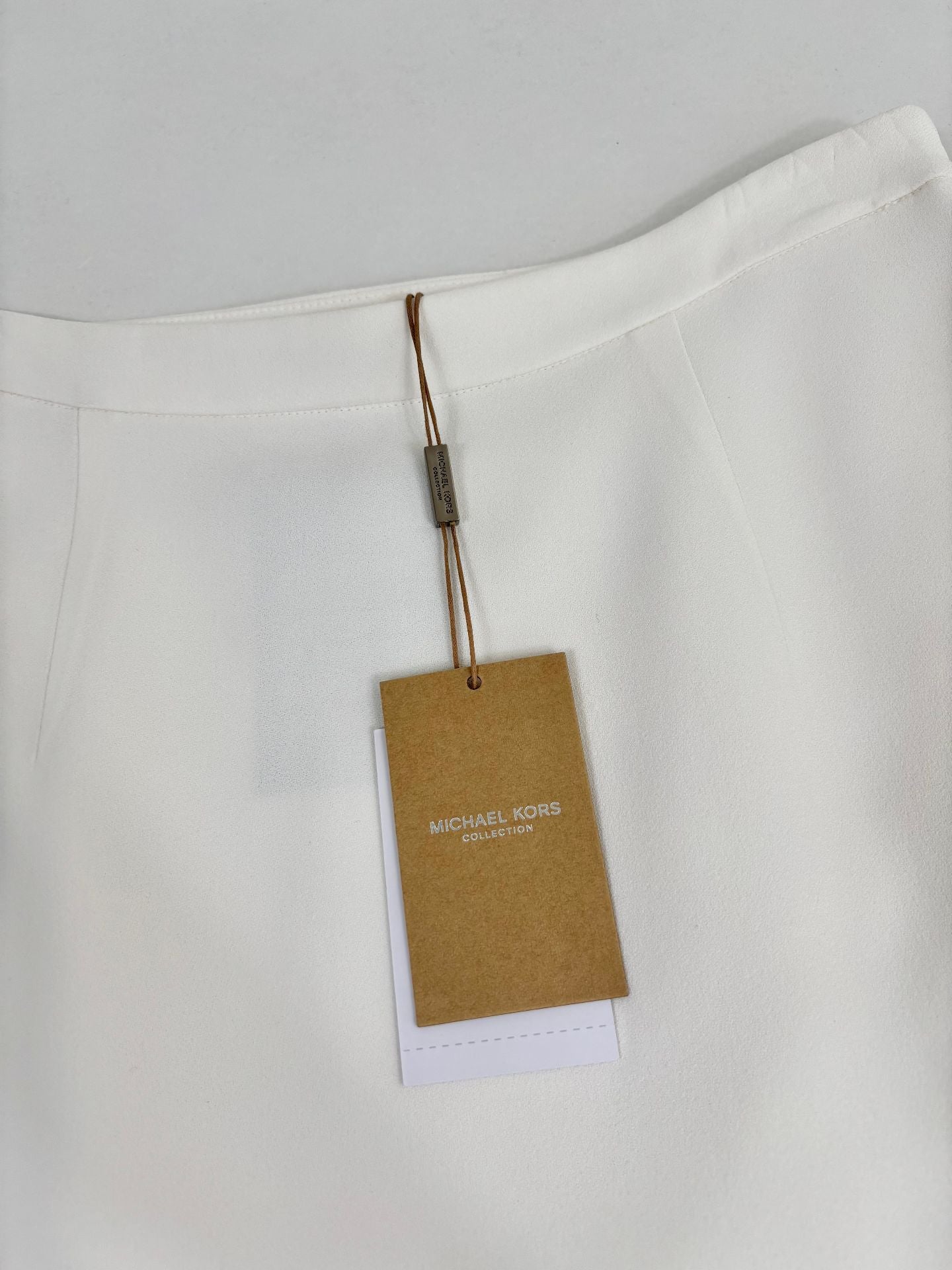 Jupe Michael Kors mi-longue crêpe ivoire cascade asymétrique taille haute volant – T.L-4