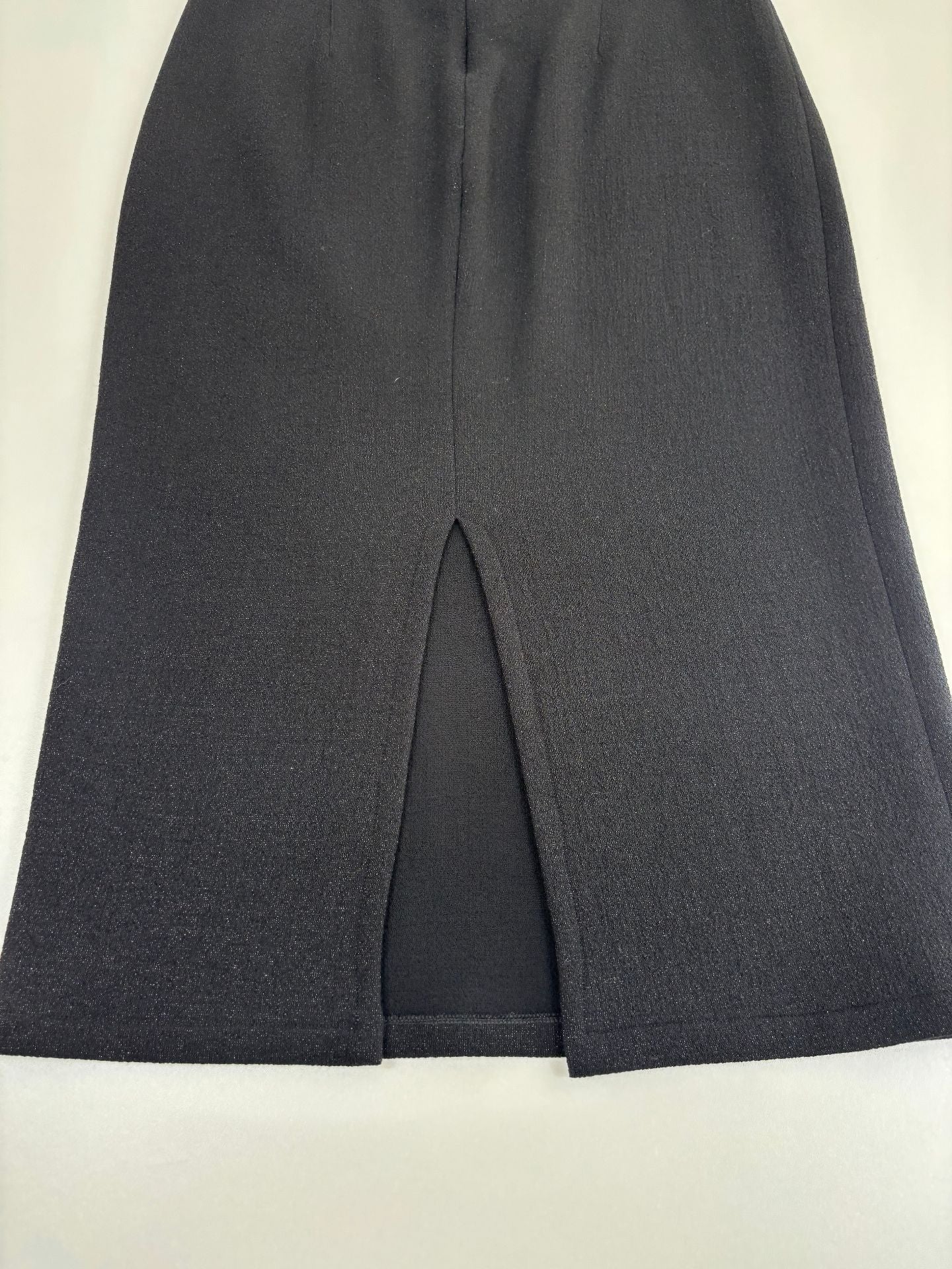 Jupe crayon Didier Angelo crêpe noir irisé ceinture large taille haute fente dos – T.38-5