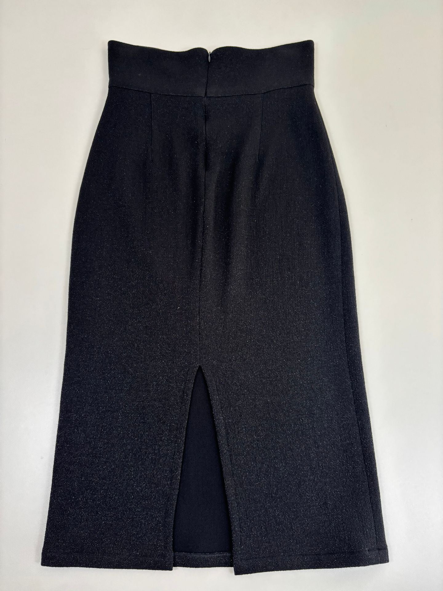 Jupe crayon Didier Angelo crêpe noir irisé ceinture large taille haute fente dos – T.38-6