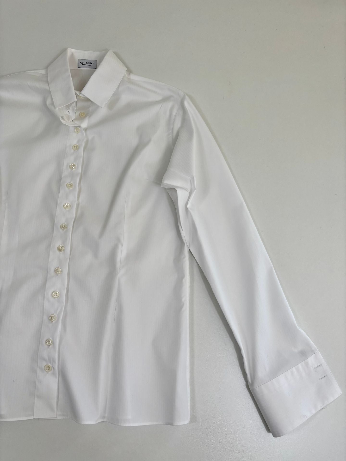 Chemise Crisoni Monte-Carlo popeline blanche col structuré boutons nacre coupe ajustée – T.38-2