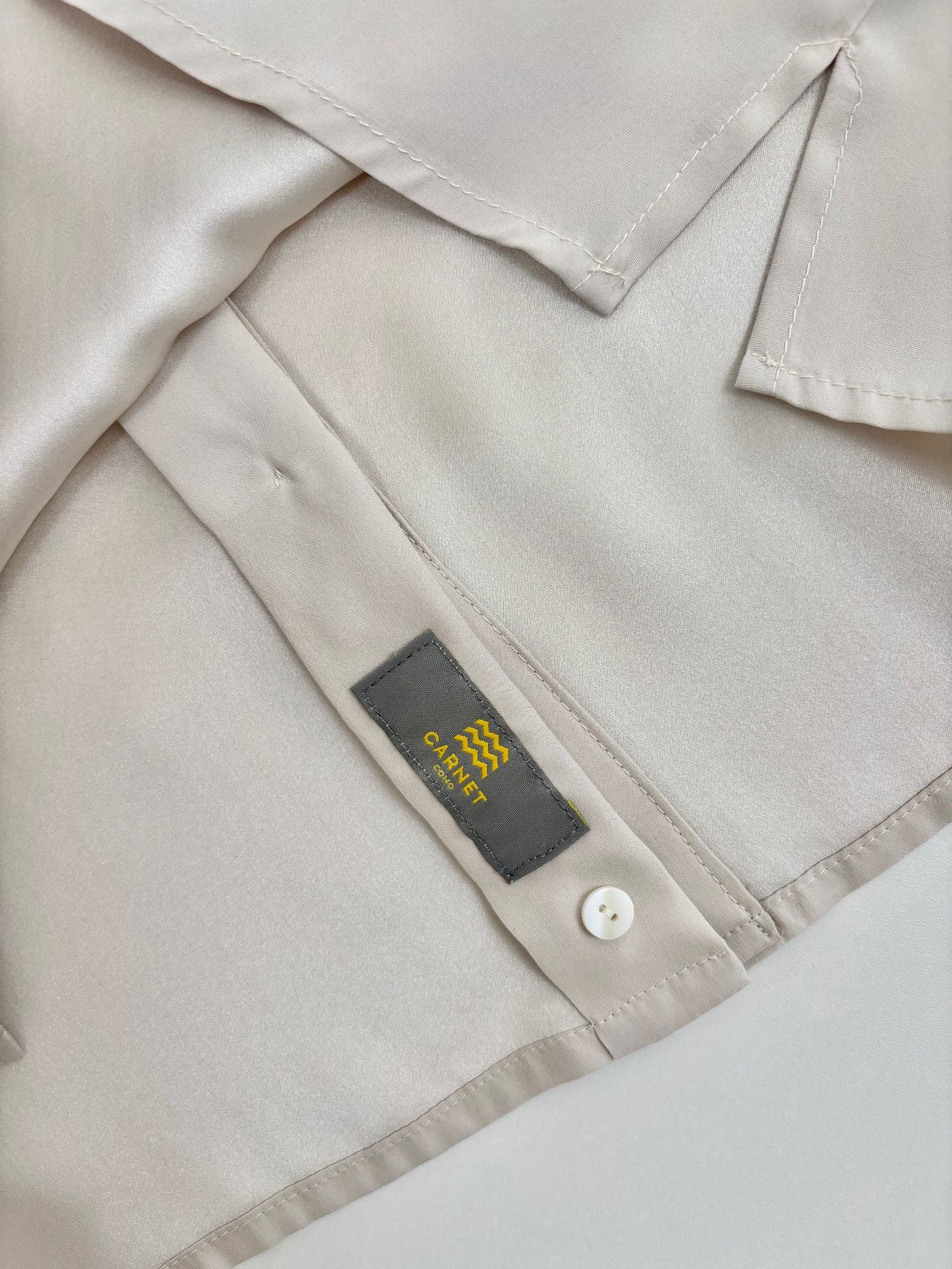 Chemise Delle Piane en soie beige poudré à patte dissimulée – T.40/L-9