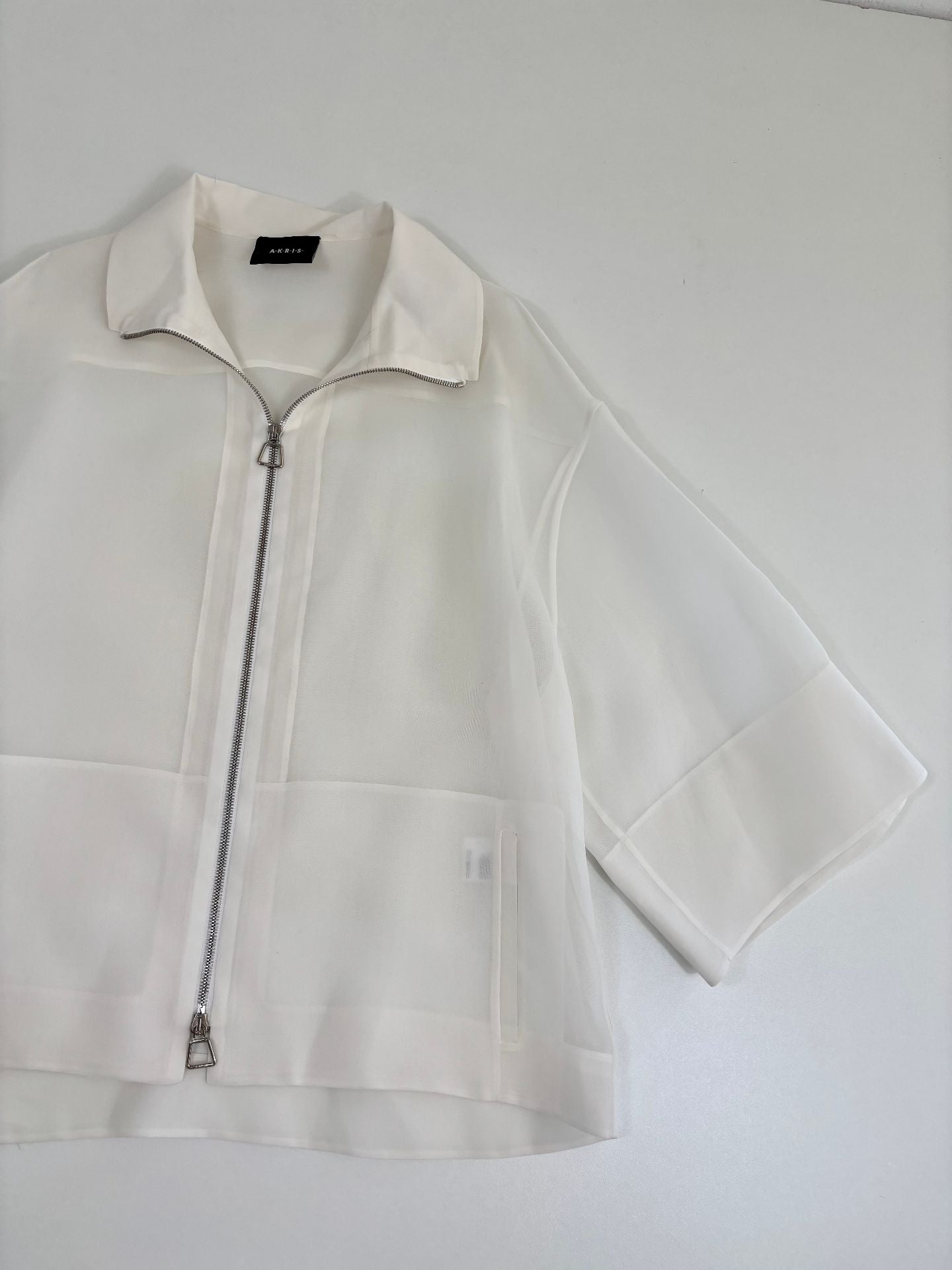 Veste Akris Philia en organza de soie blanc zippée – T.40-2
