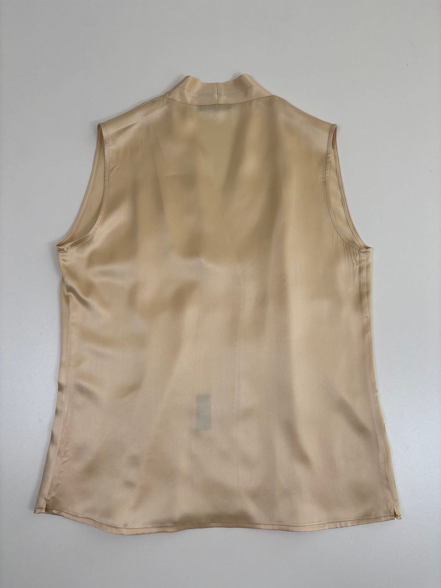 Top satin de soie champagne Delle Piane col V plissé – T.L-4
