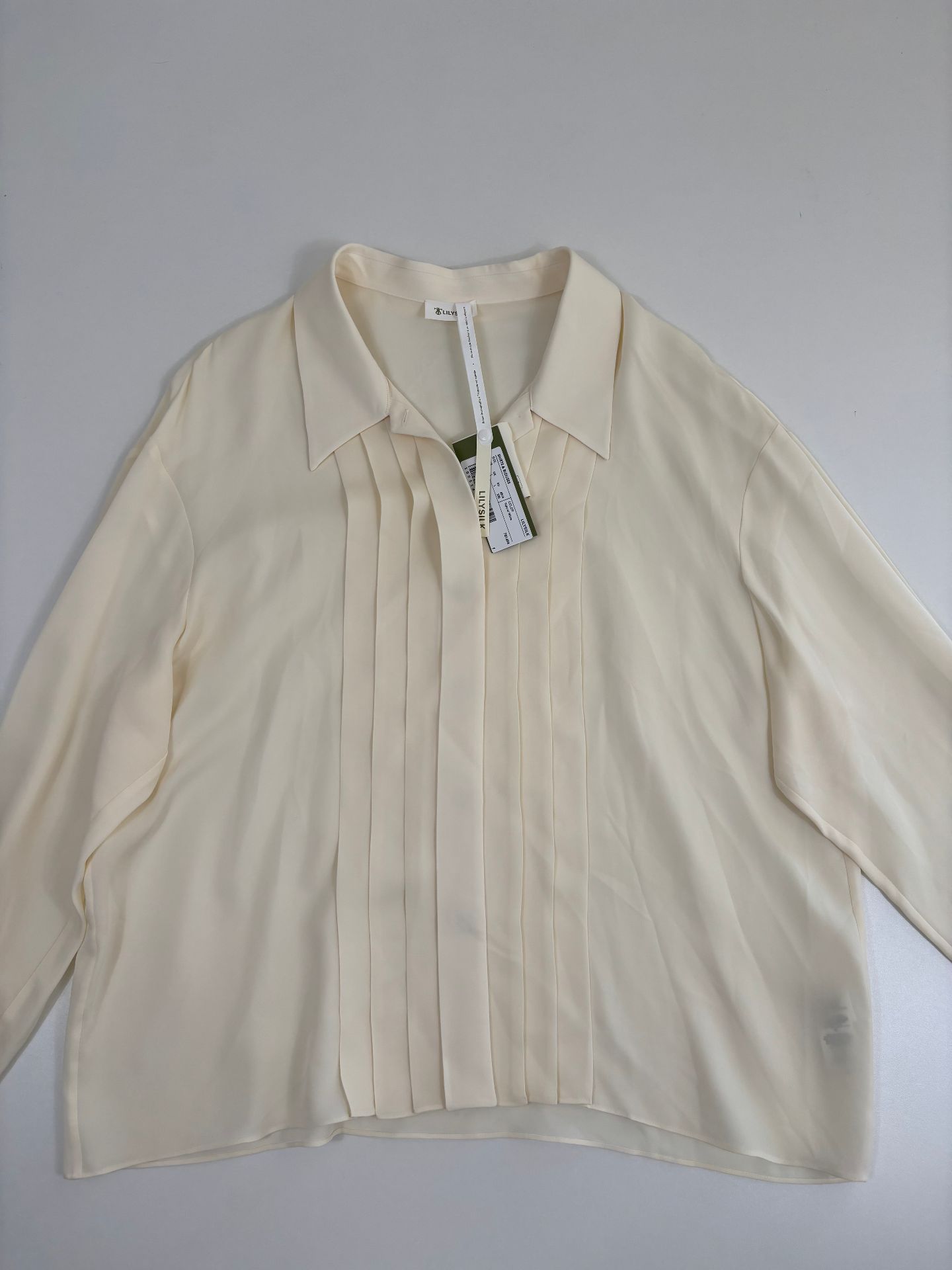 Blouse Lilysilk soie Double Joe 22 mm col pointu devant plissé patte nacre – T.L-3