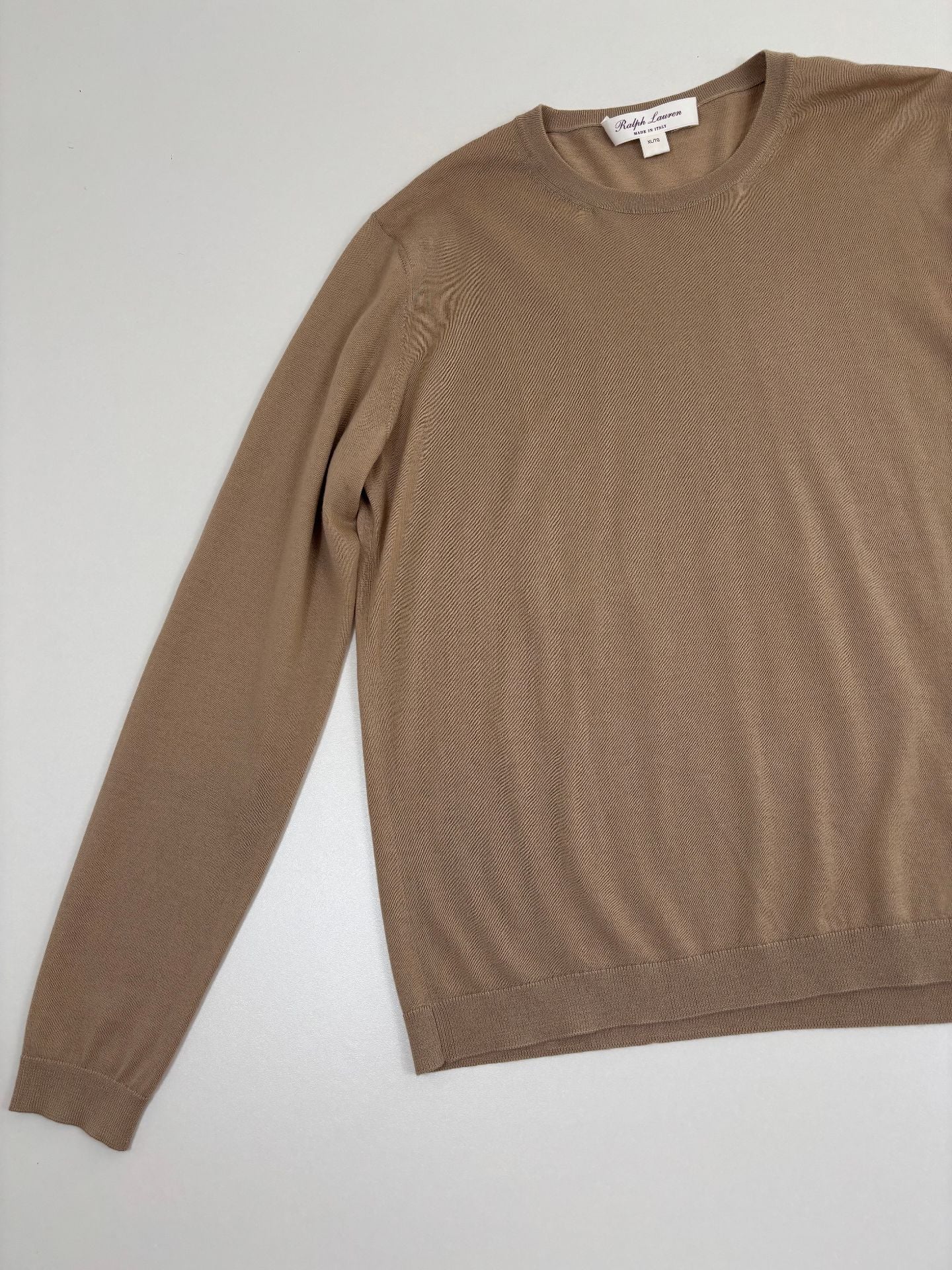 Pull Ralph Lauren Collection maille fine soyeuse camel col rond – T.XL-2
