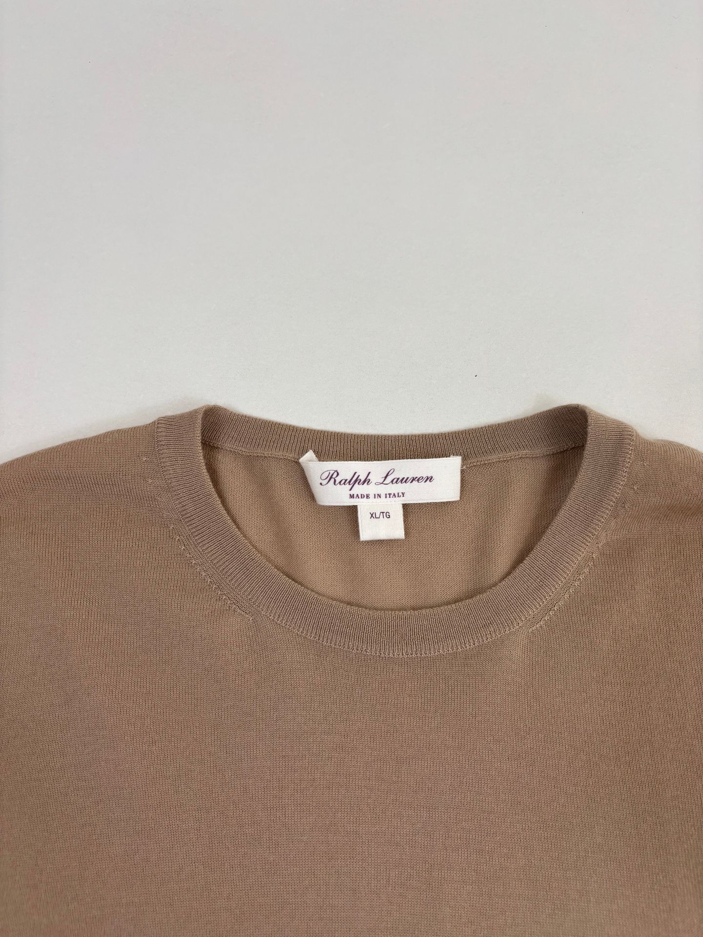 Pull Ralph Lauren Collection maille fine soyeuse camel col rond – T.XL-4