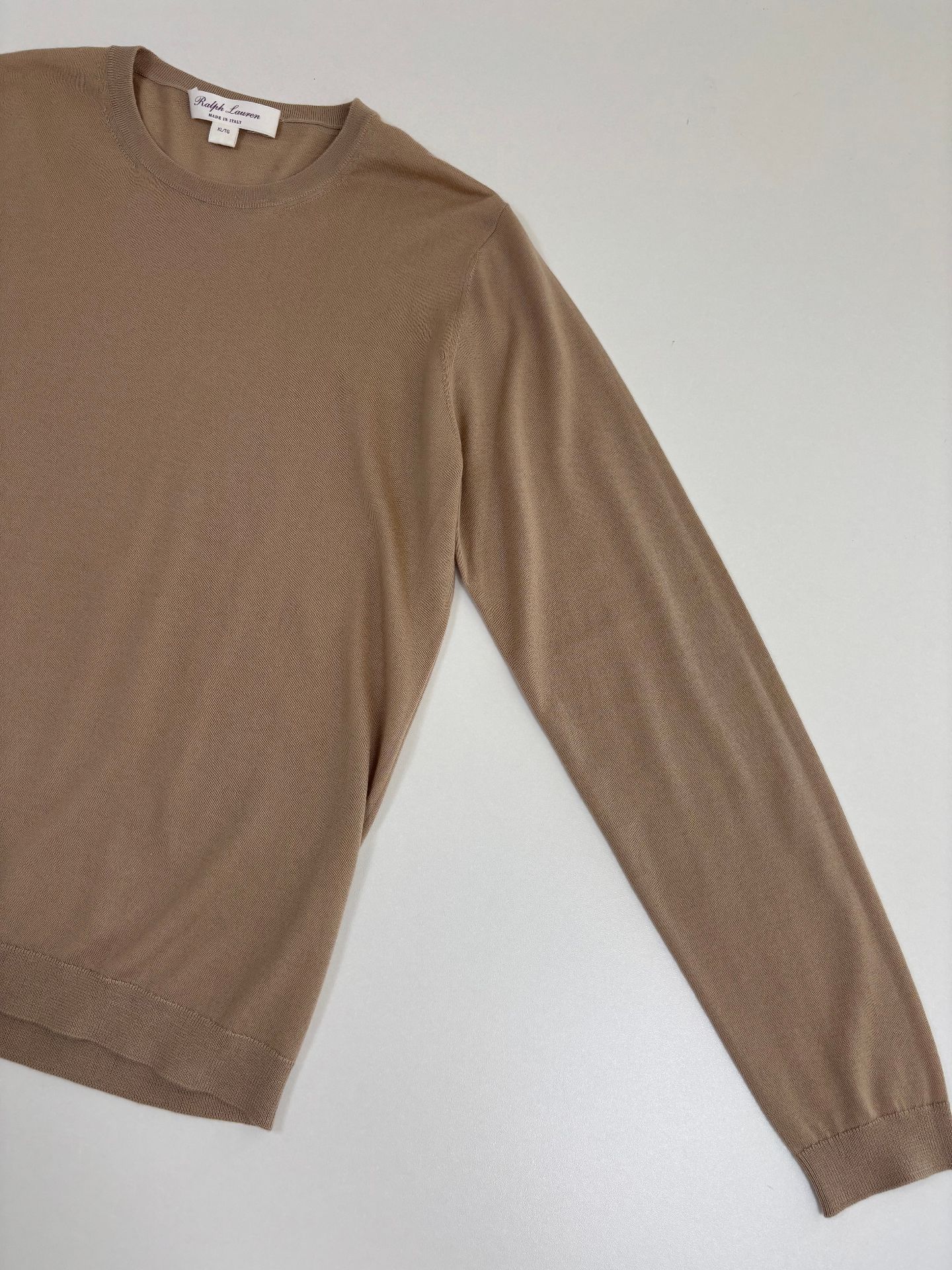 Pull Ralph Lauren Collection maille fine soyeuse camel col rond – T.XL-5