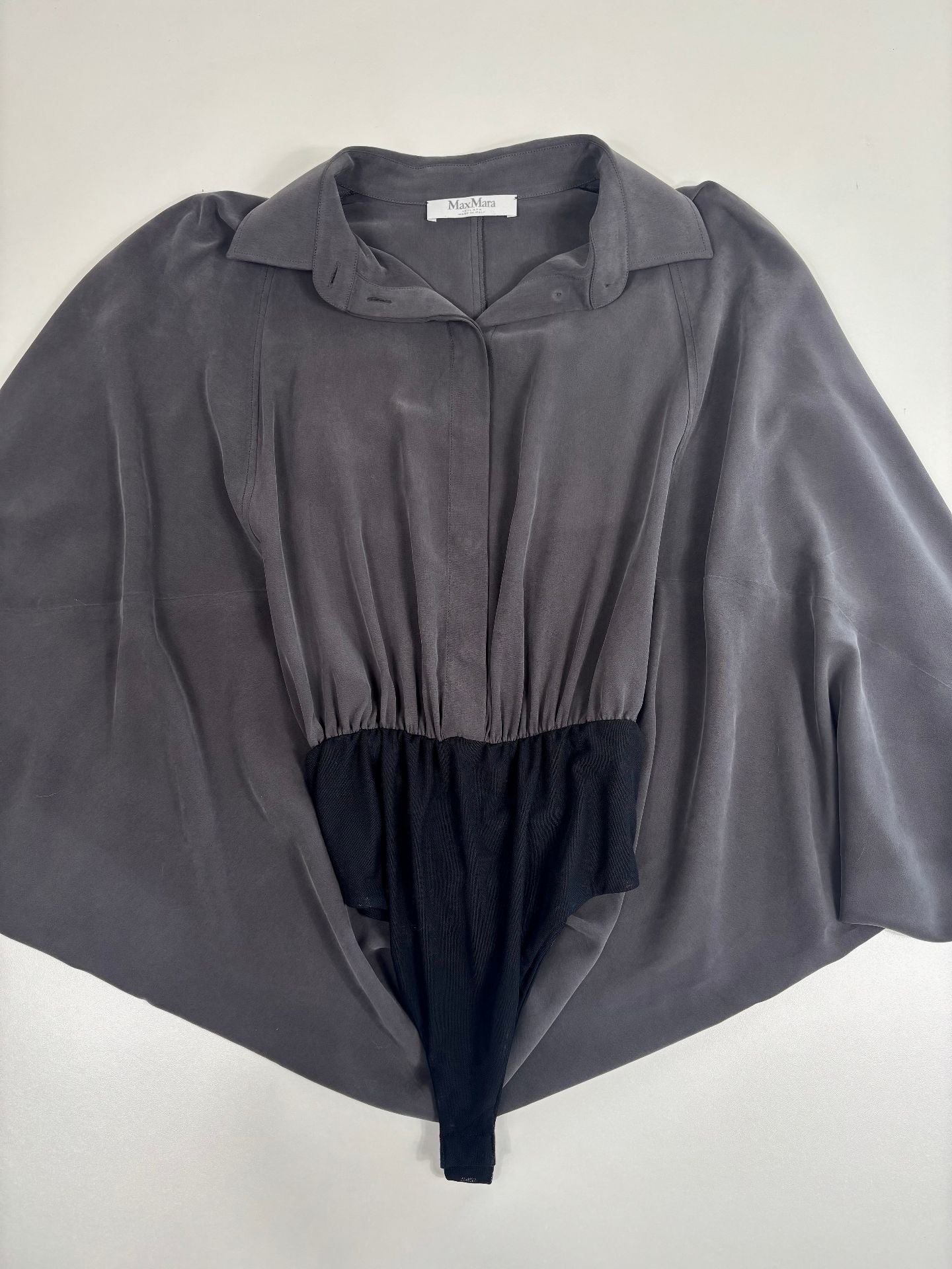 Body Max Mara en soie gris anthracite à manches chauve-souris – T.42-2