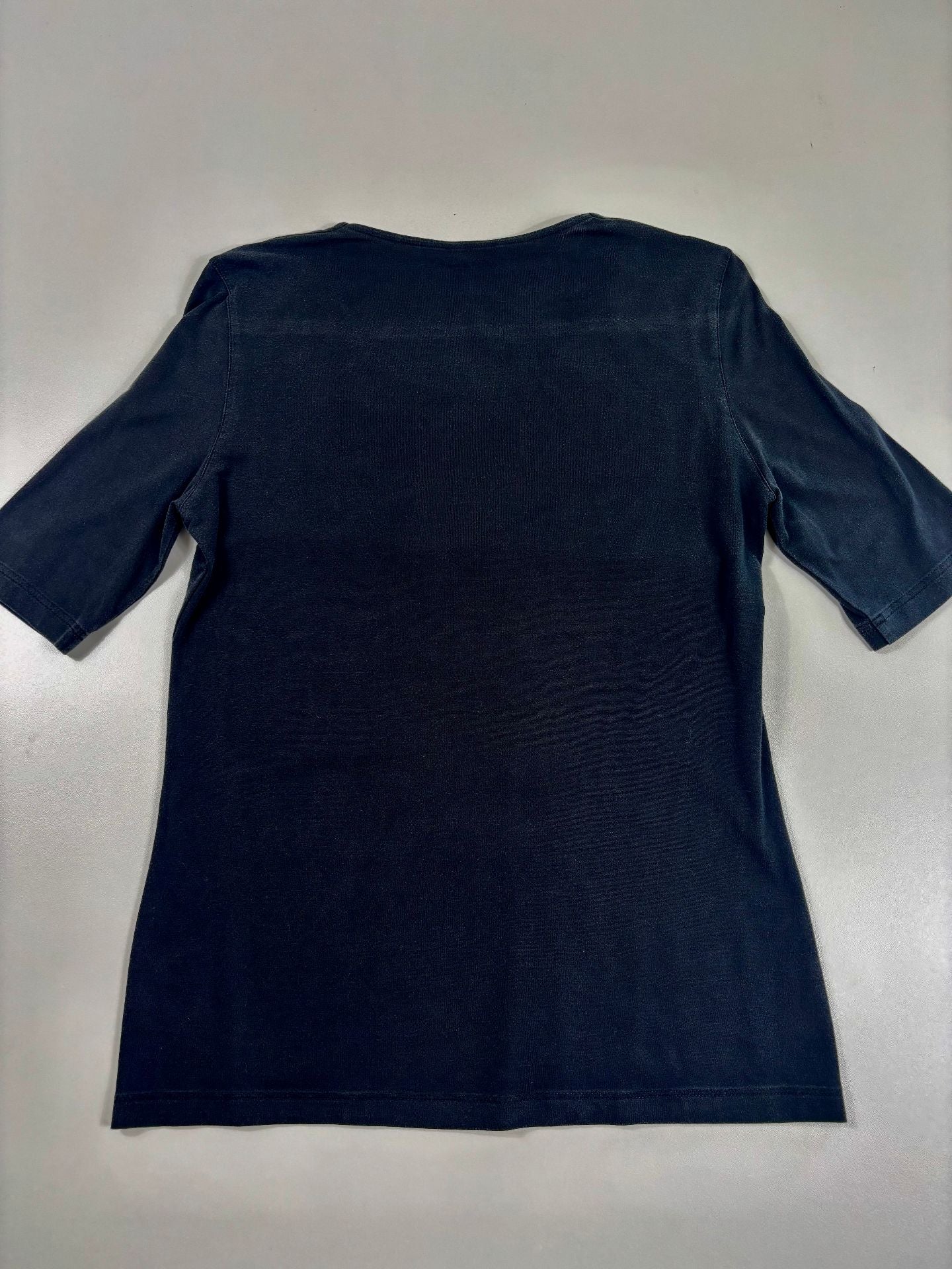 T-shirt Akris jersey soie noir col rond manches 3/4 coupe ajustée – T.44-6