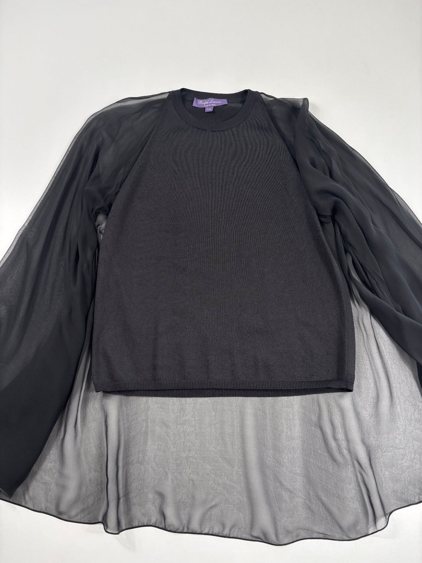 Top Ralph Lauren Purple Label maille soie noire manches évasées pan mousseline – T.L-2