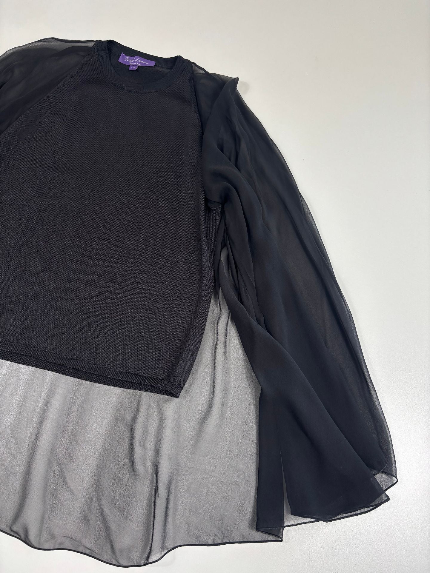 Top Ralph Lauren Purple Label maille soie noire manches évasées pan mousseline – T.L-3