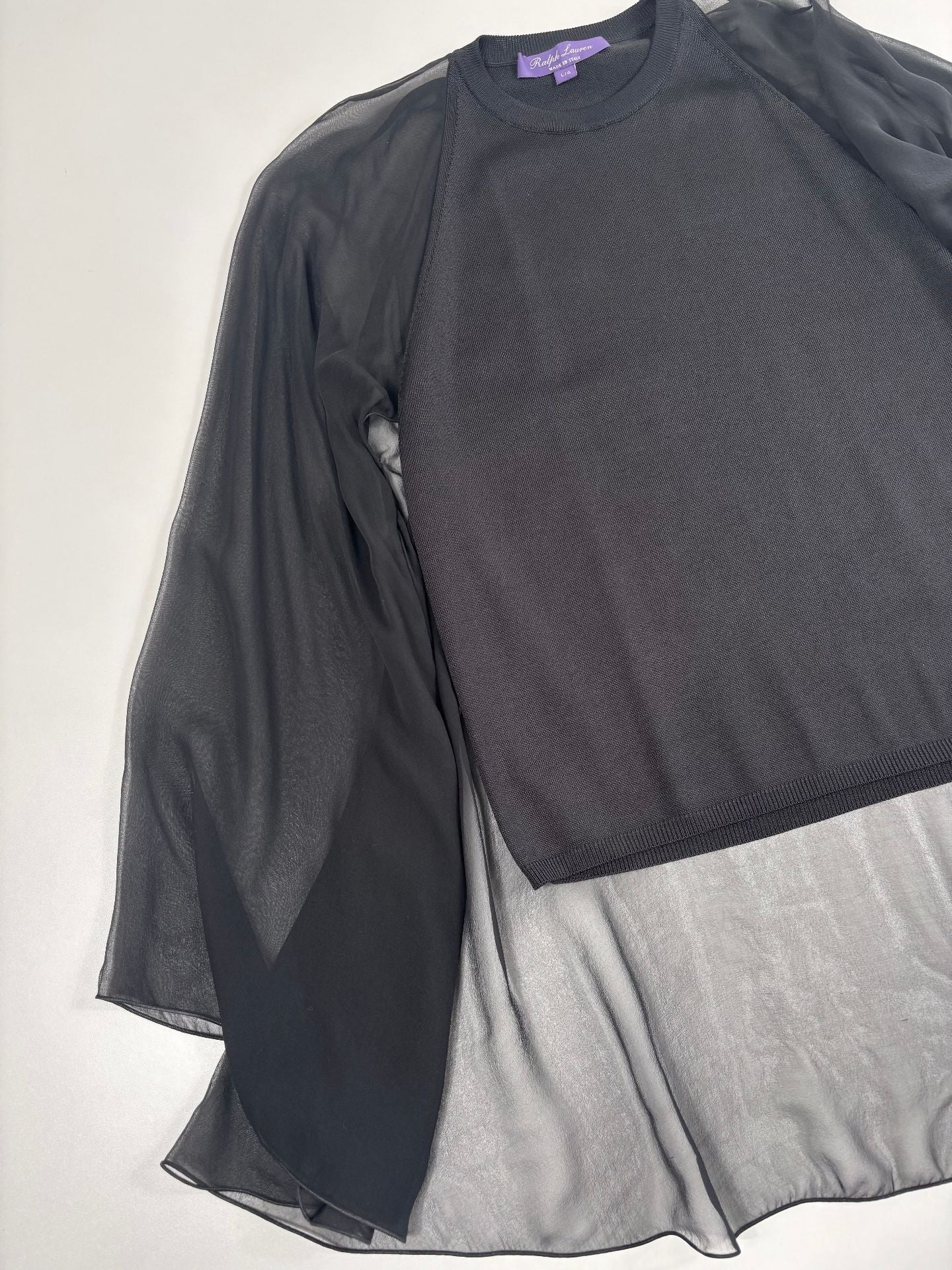 Top Ralph Lauren Purple Label maille soie noire manches évasées pan mousseline – T.L-4