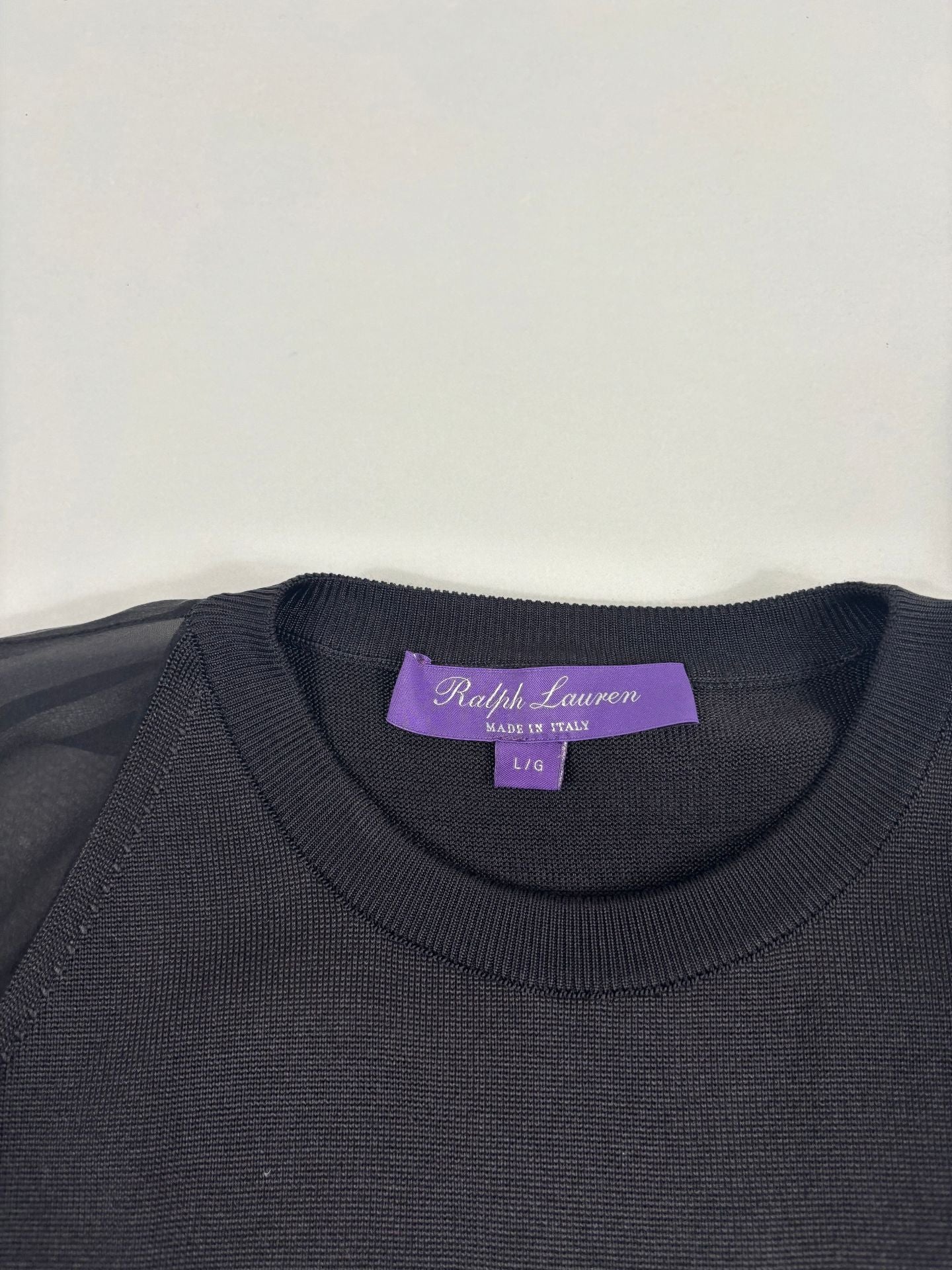 Top Ralph Lauren Purple Label maille soie noire manches évasées pan mousseline – T.L-5