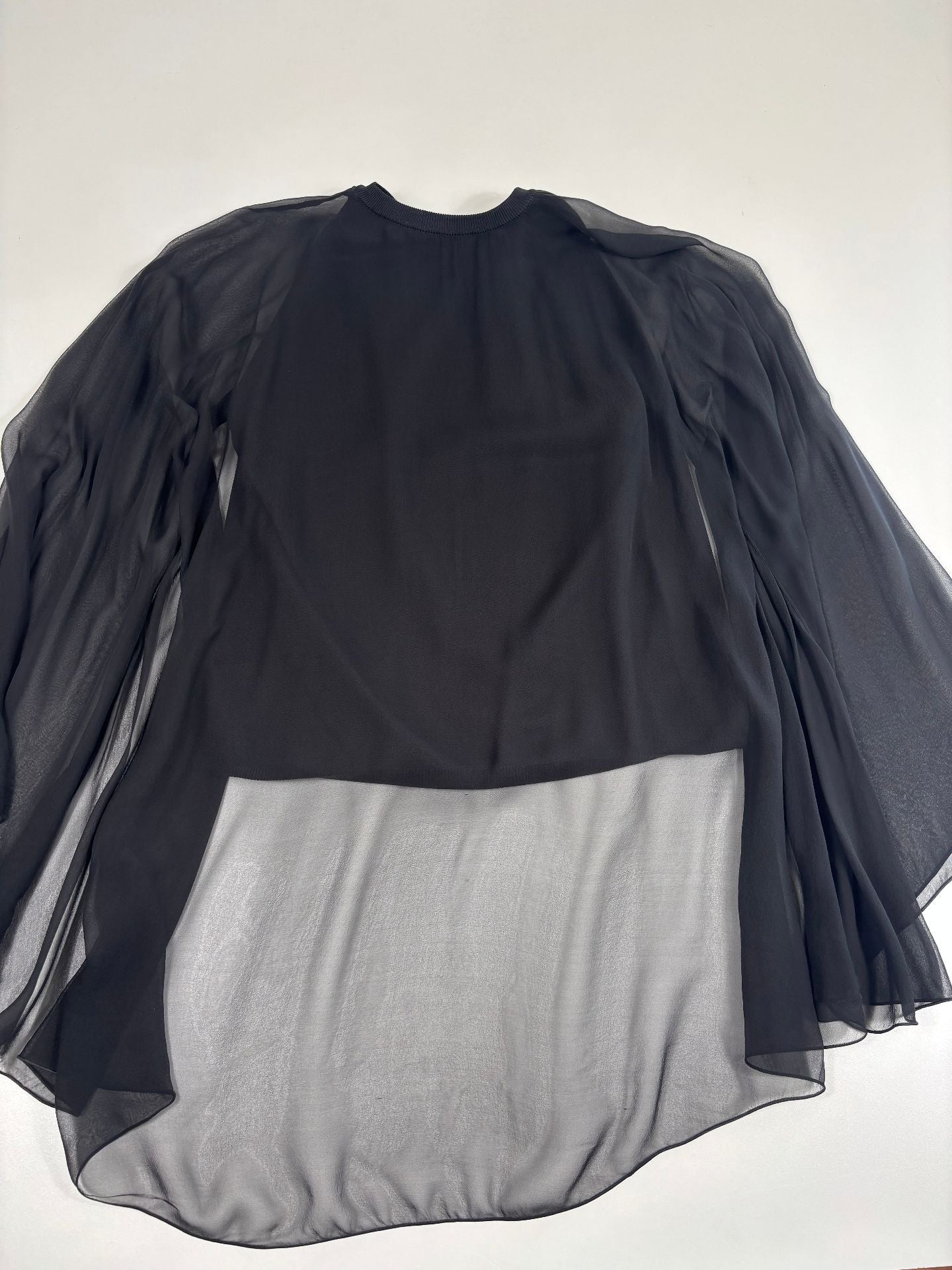 Top Ralph Lauren Purple Label maille soie noire manches évasées pan mousseline – T.L-6