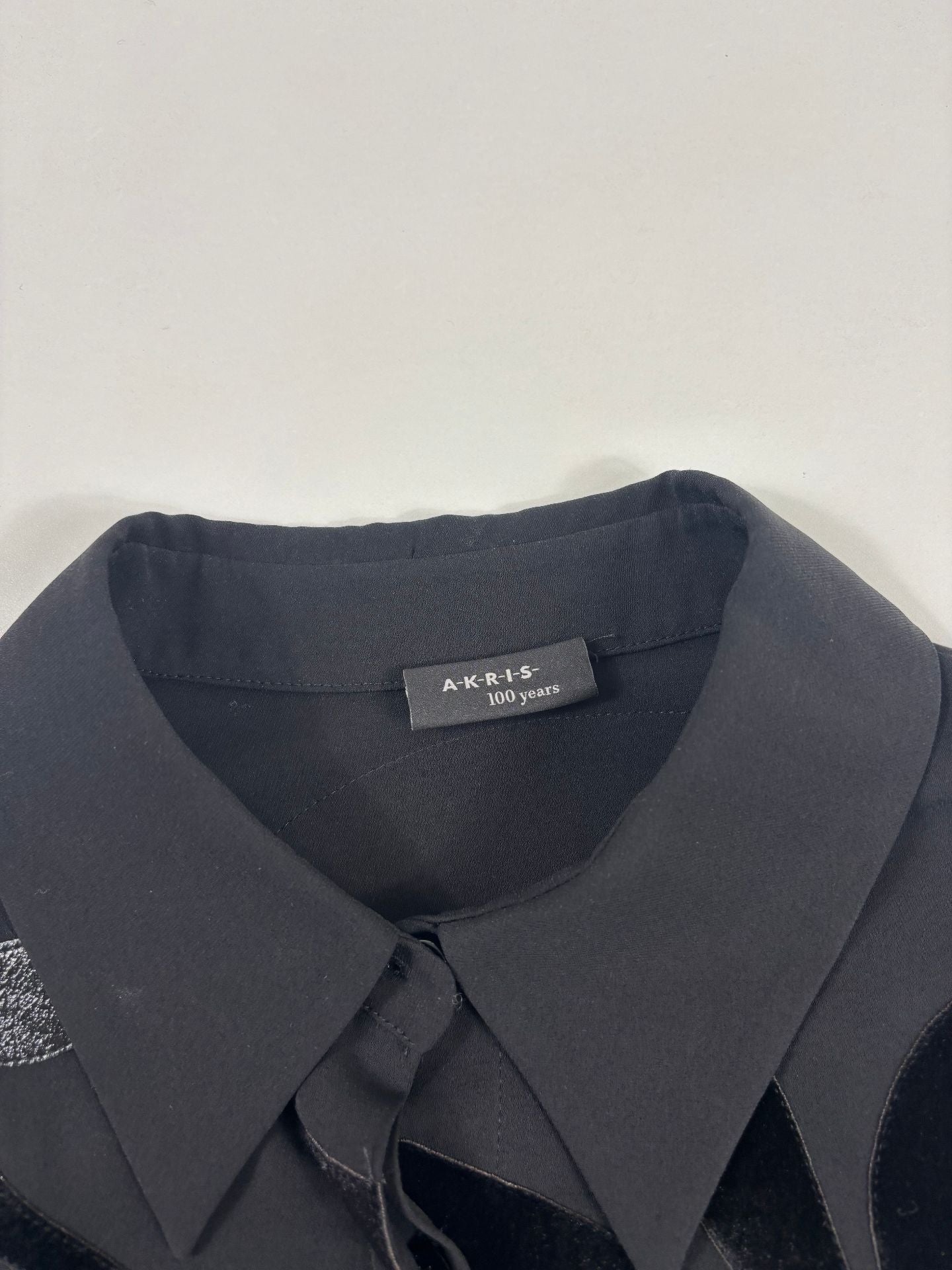 Blouse Akris soie crêpe collection Abraham Flowers floral archives empiècements cuir – T.44-4