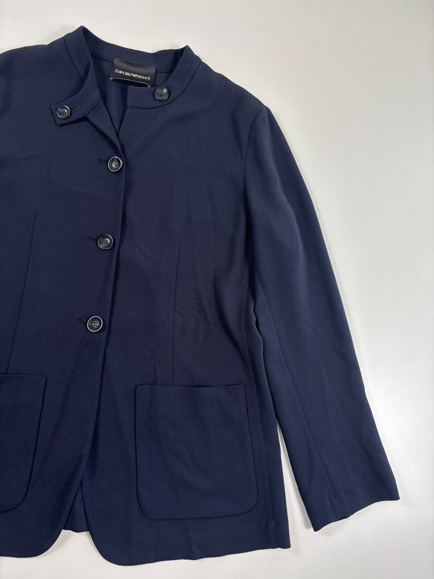 Veste Emporio Armani crêpe bleu marine col officier 4 boutons poches plaquées – T.40-2