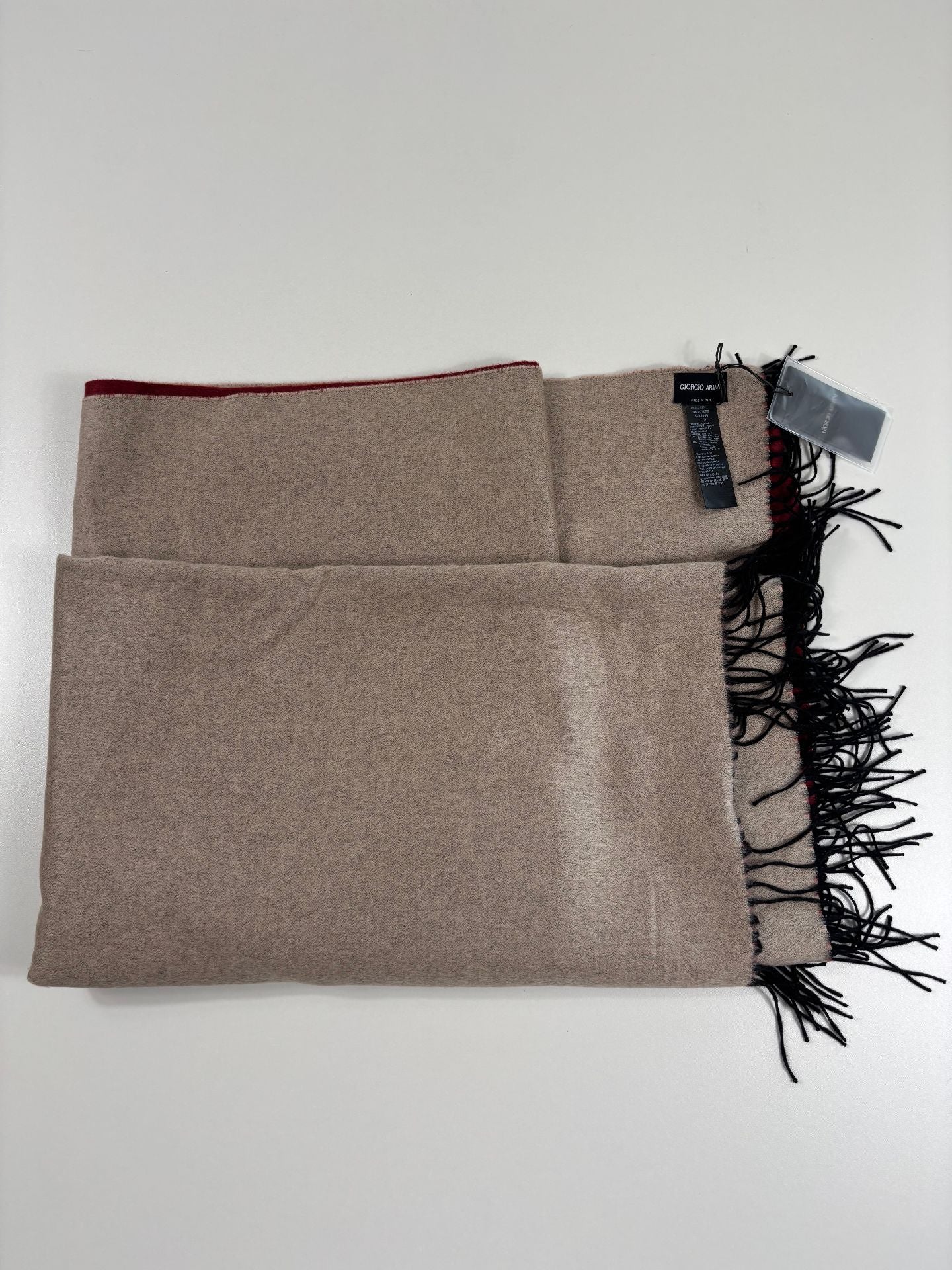 Étole Giorgio Armani double face soie cachemire beige bordeaux – 190×140 cm-5