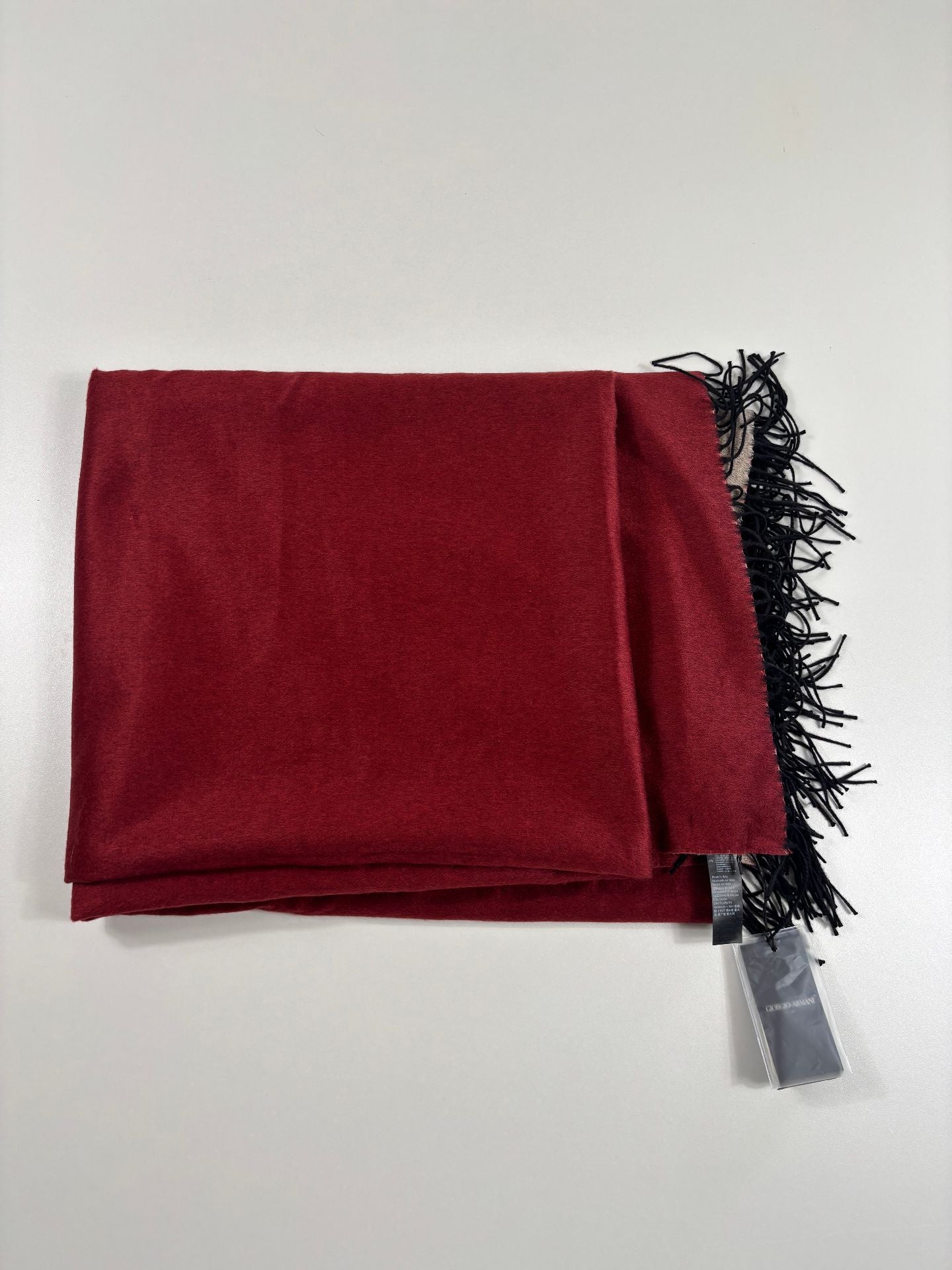 Étole Giorgio Armani double face soie cachemire beige bordeaux – 190×140 cm-4