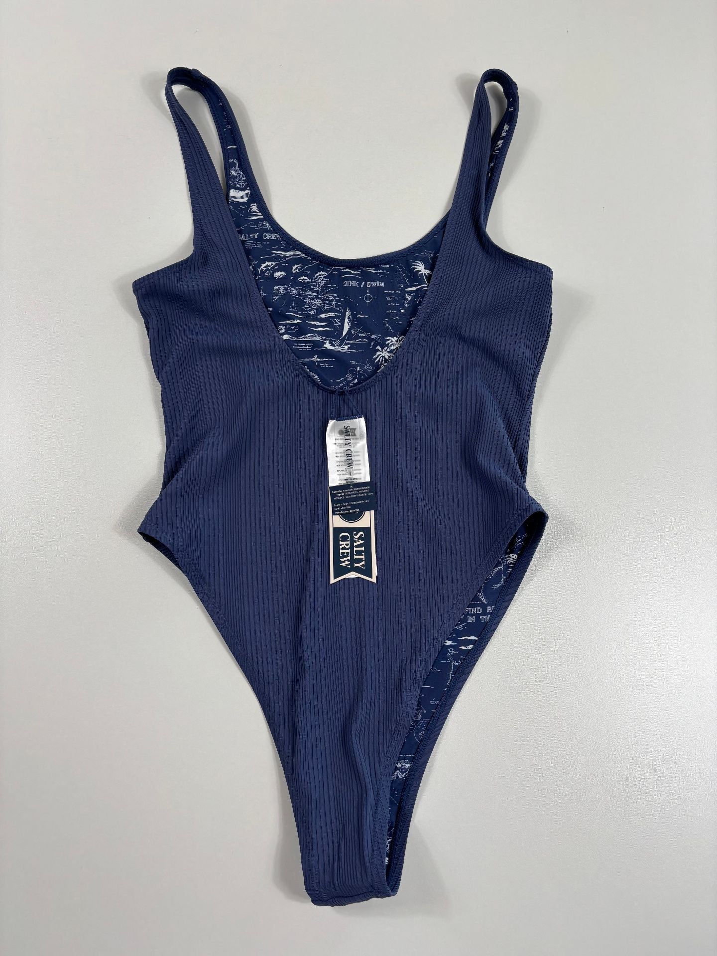 Maillot une pièce Salty Crew Seafarer côtelé indigo – T.L-3