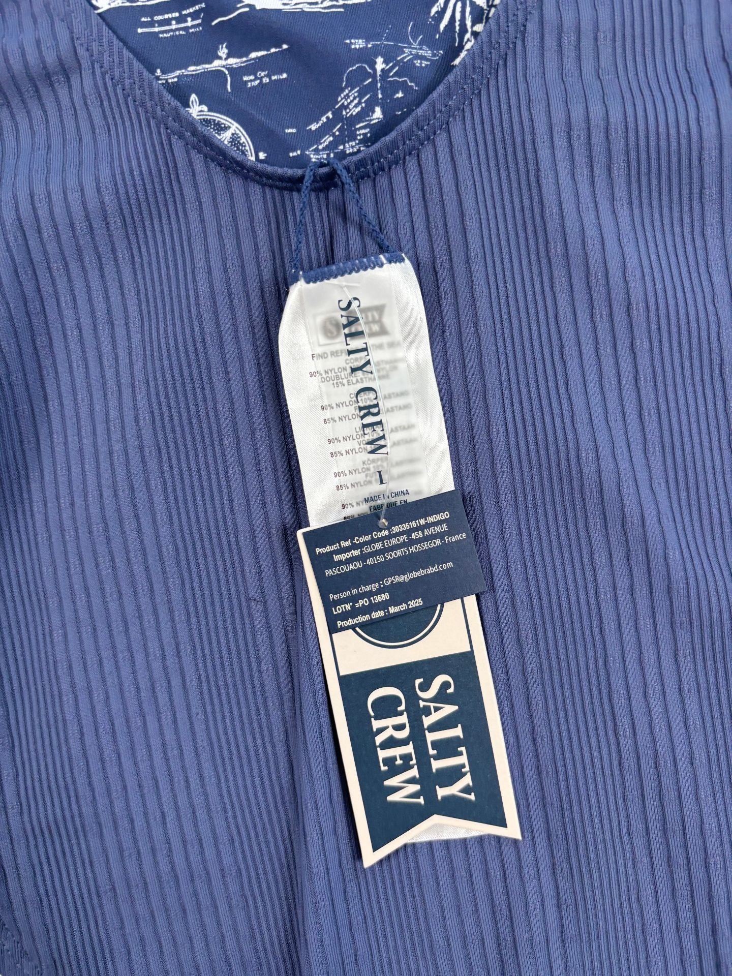 Maillot une pièce Salty Crew Seafarer côtelé indigo – T.L-4