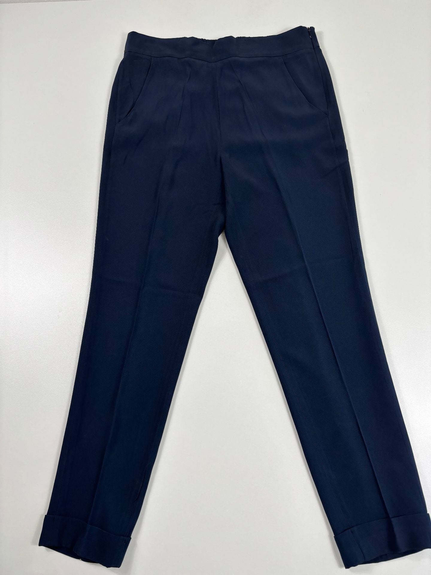 Pantalon Akris bleu marine taille haute coutures apparentes – T.40-5