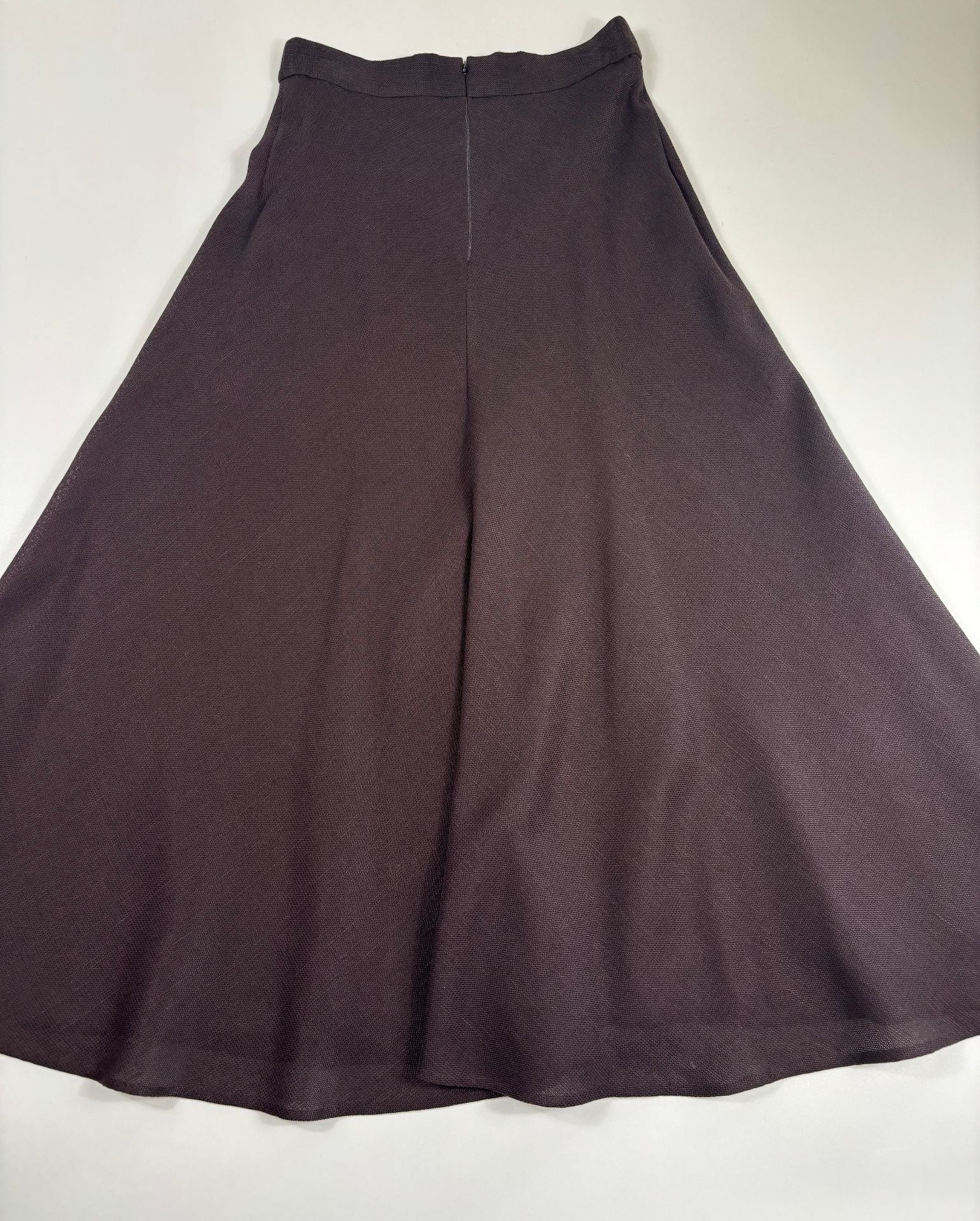 Jupe midi évasée tissage ouvert ajouré marron semi-transparent – Akris – Taille 40-7