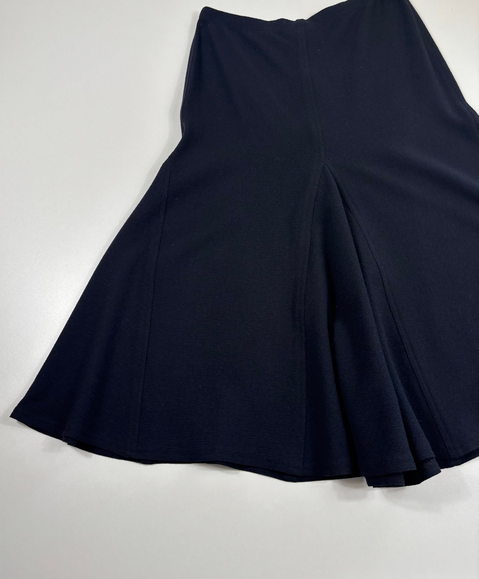 Jupe midi évasée crêpe bleu marine coutures en V godets – DidierAngelo – Taille L-3