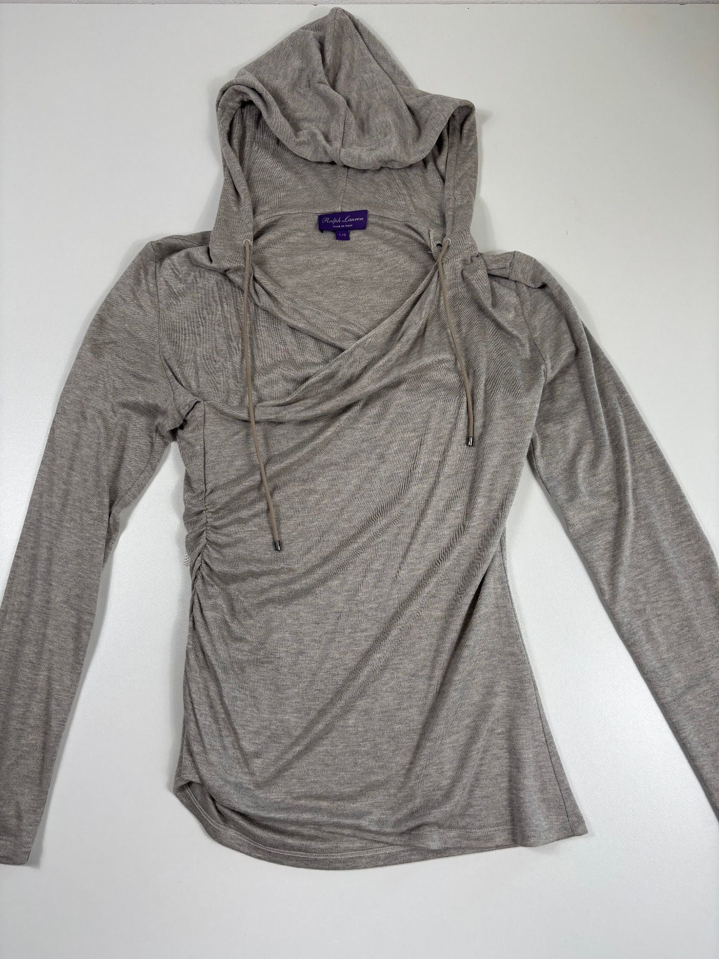 Top à capuche jersey gris chiné drapé croisé  – Ralph Lauren Purple Label – Taille L-2