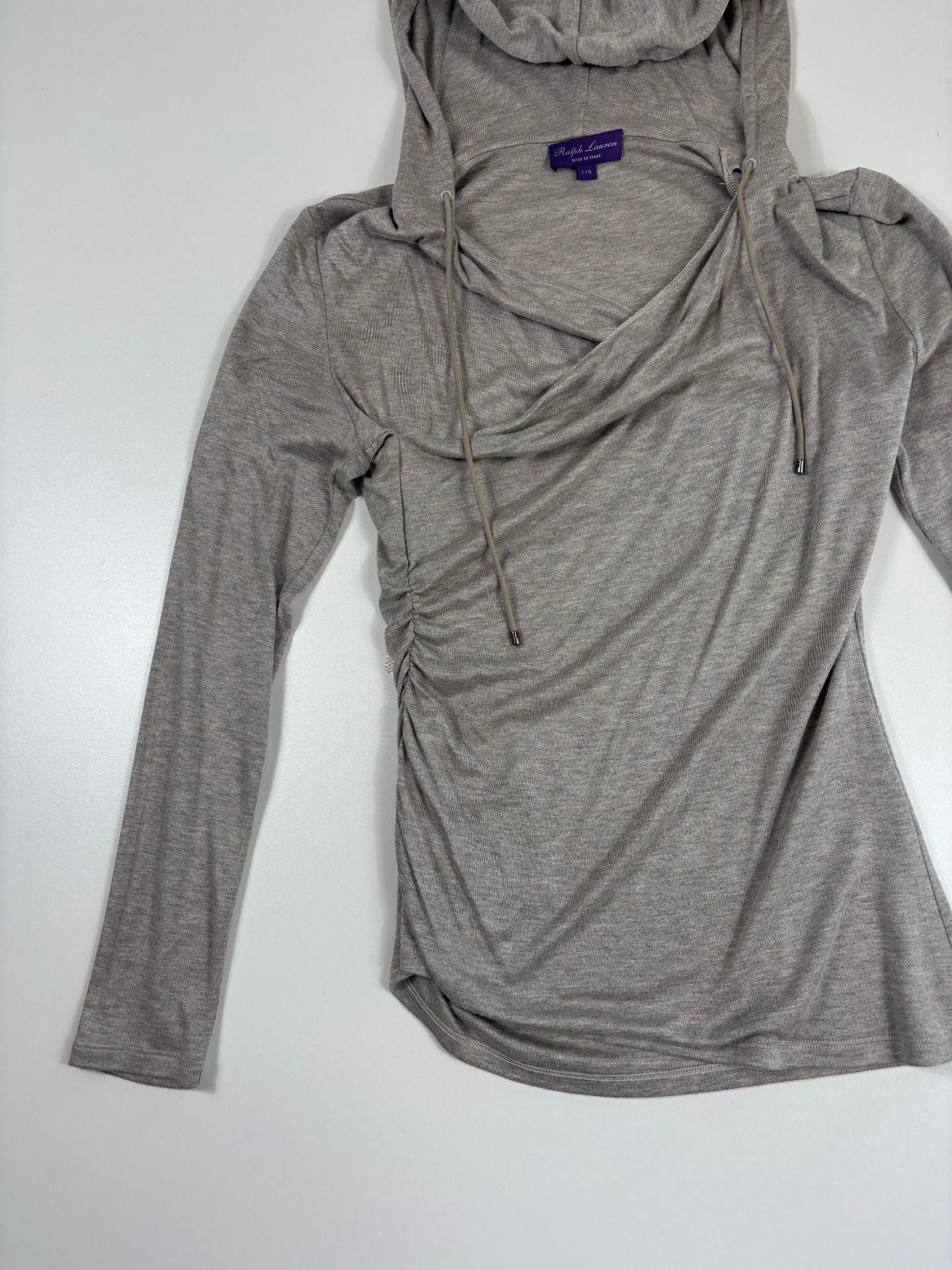 Top à capuche jersey gris chiné drapé croisé  – Ralph Lauren Purple Label – Taille L-3