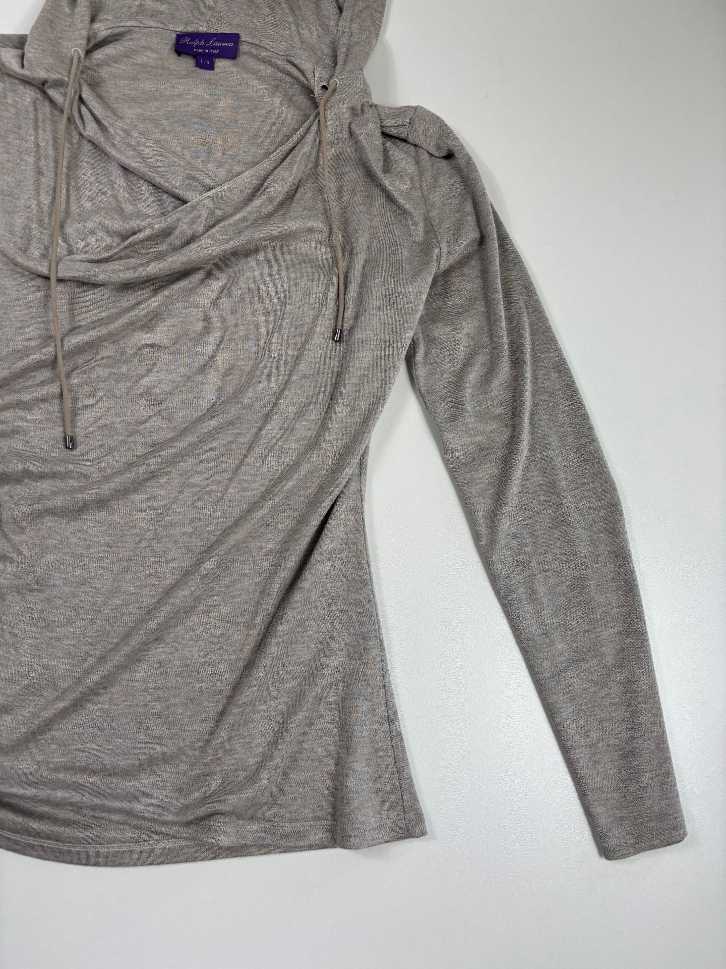Top à capuche jersey gris chiné drapé croisé  – Ralph Lauren Purple Label – Taille L-4