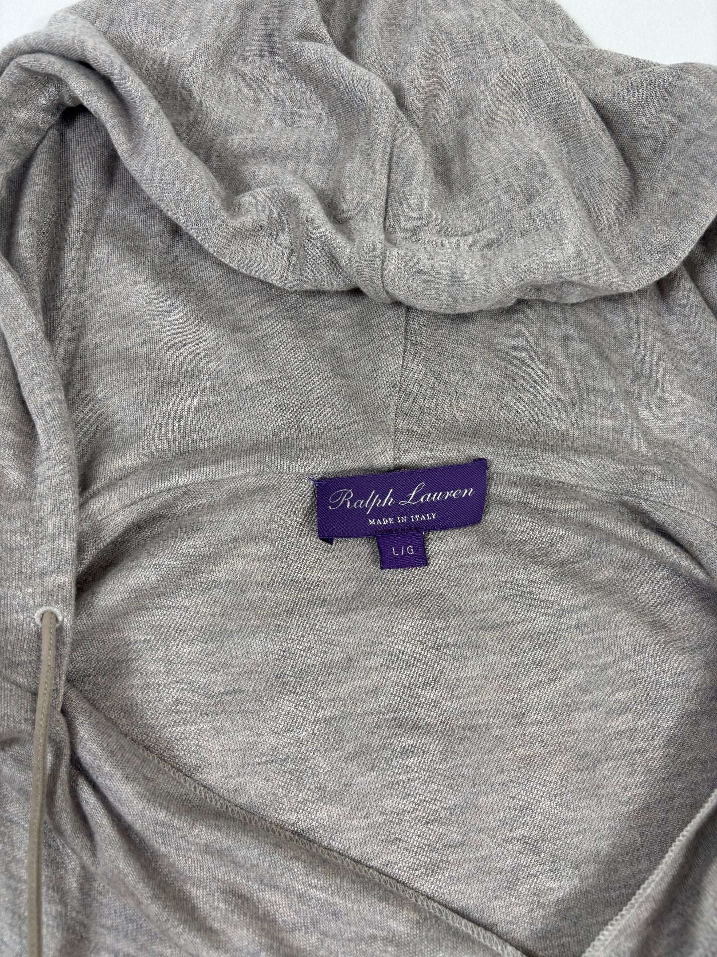 Top à capuche jersey gris chiné drapé croisé  – Ralph Lauren Purple Label – Taille L-5