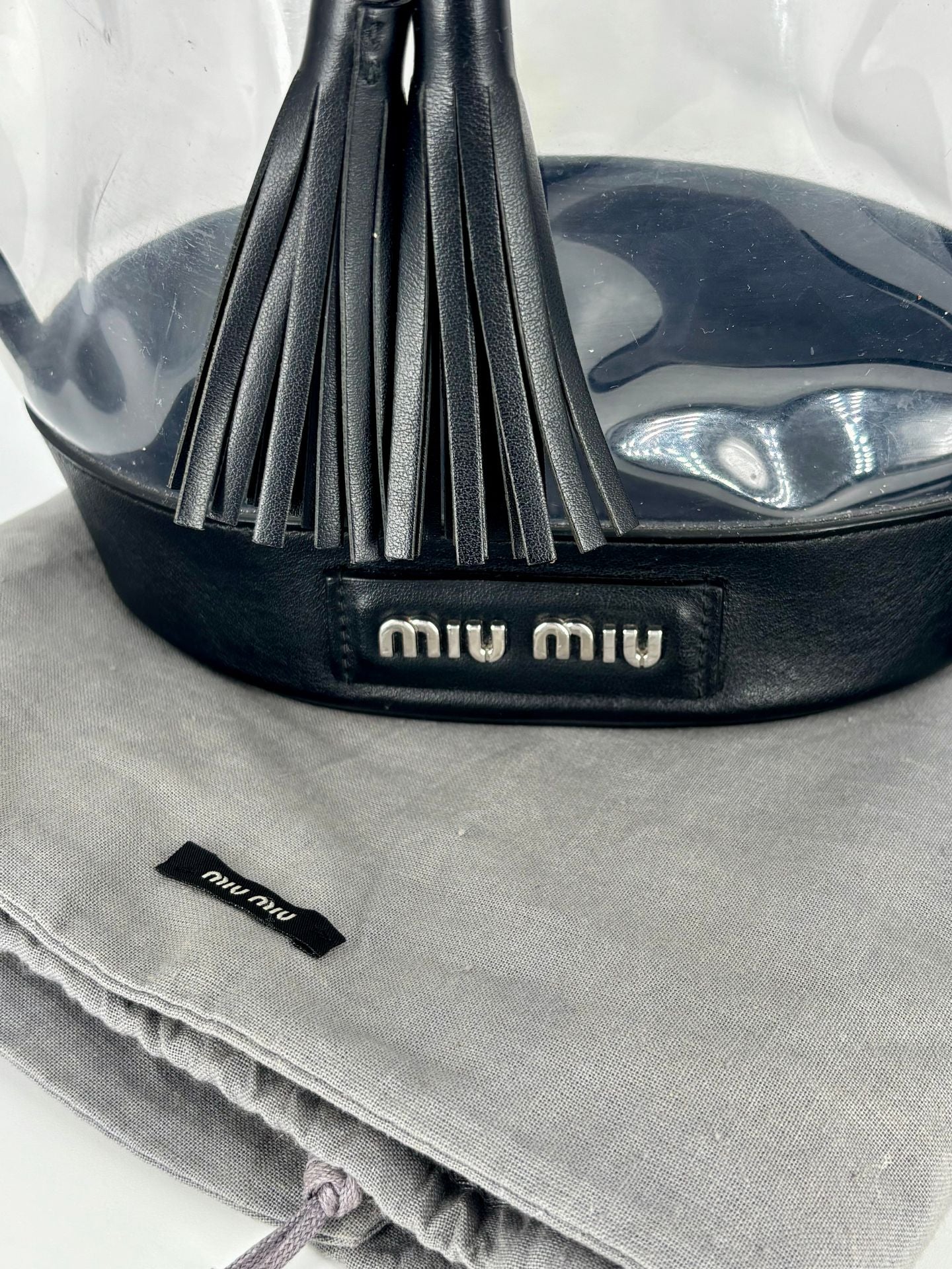 Black leather & transparent PVC bucket bag – Miu Miu-2