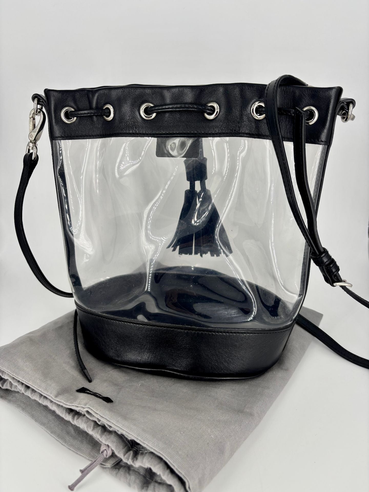 Black leather & transparent PVC bucket bag – Miu Miu-4