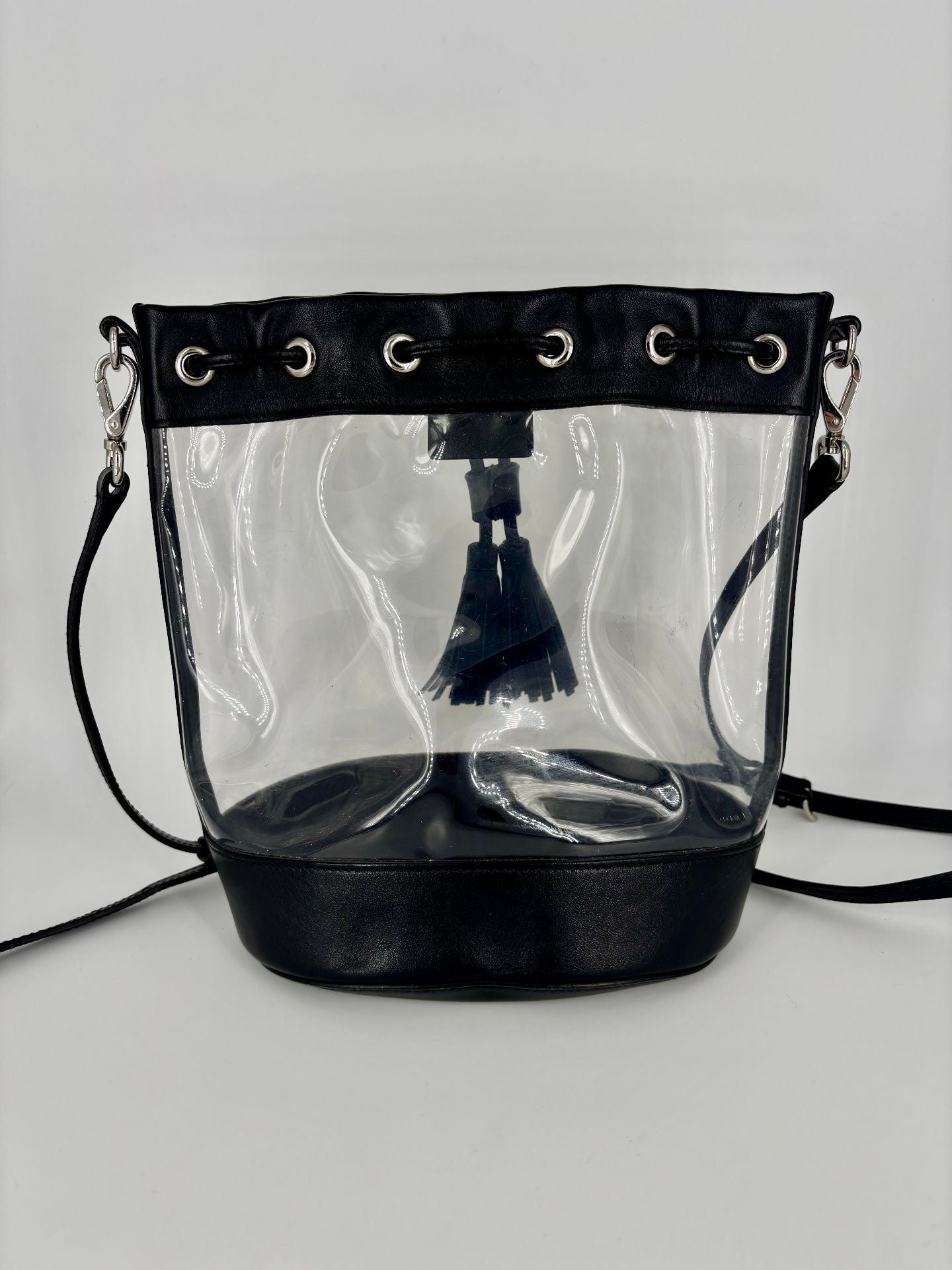 Black leather & transparent PVC bucket bag – Miu Miu-3