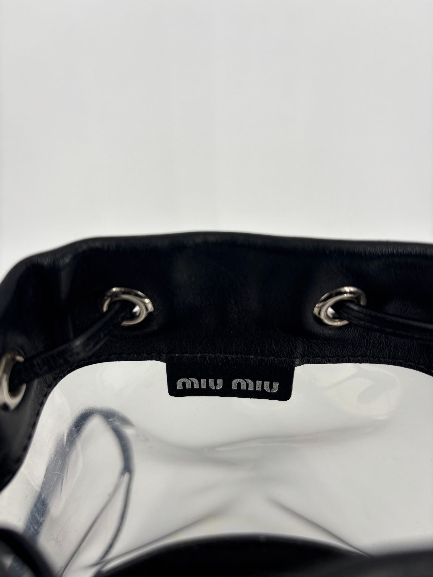 Black leather & transparent PVC bucket bag – Miu Miu-6