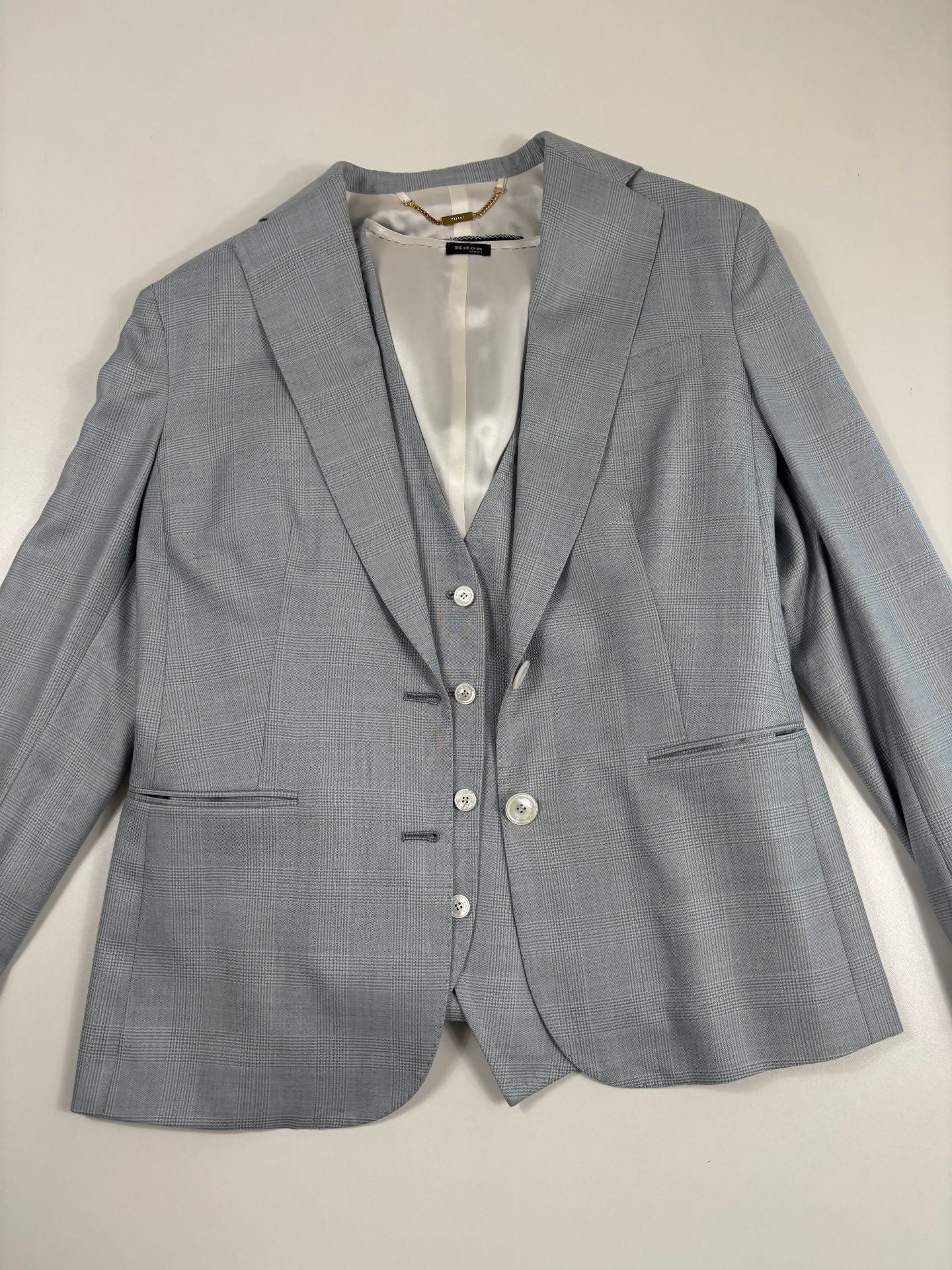 Ensemble Kiton Prince-de-Galles cachemire – Blazer et gilet – Taille 42-2