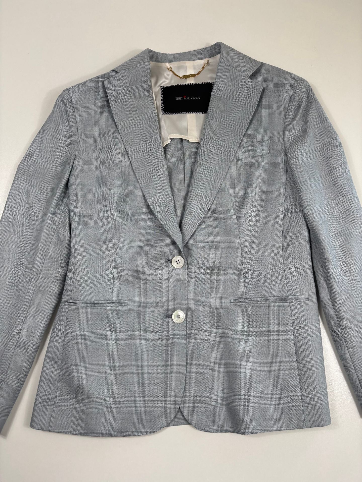 Blazer Kiton simple boutonnage Prince-de-Galles cachemire soie – Taille 42-2