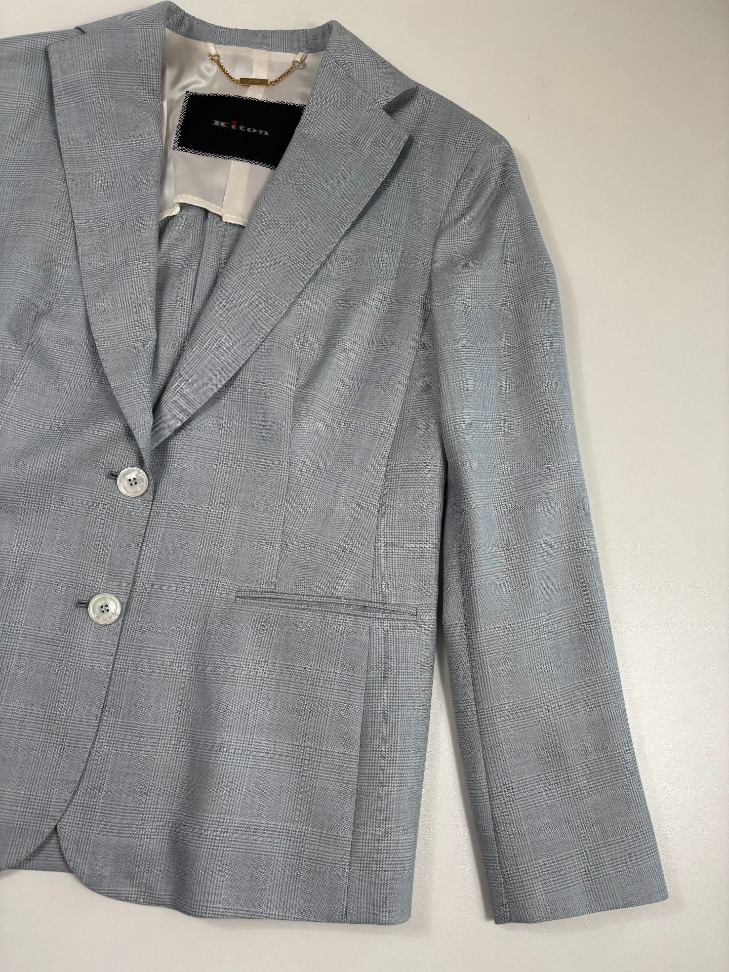 Blazer Kiton simple boutonnage Prince-de-Galles cachemire soie – Taille 42-3