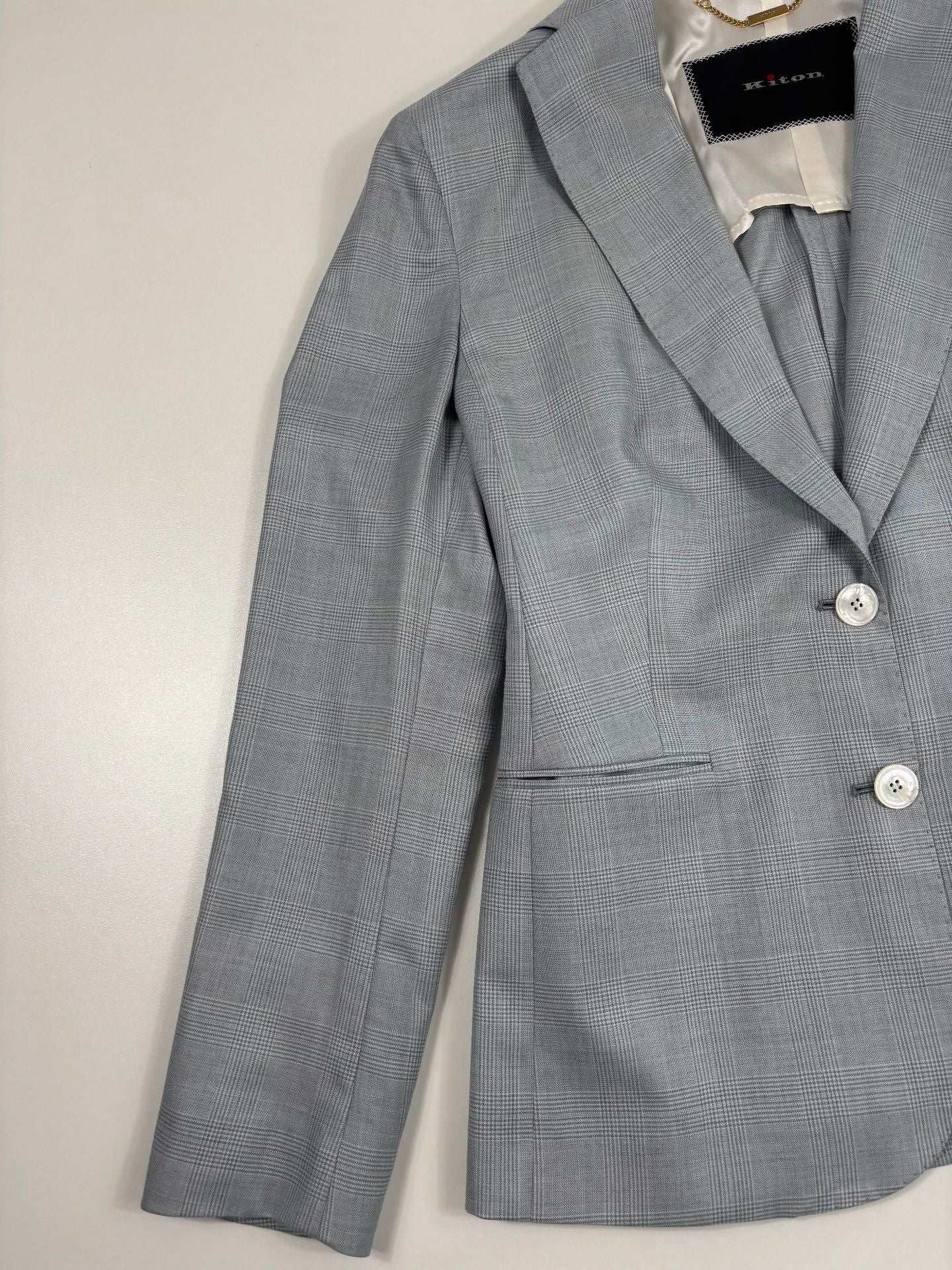 Blazer Kiton simple boutonnage Prince-de-Galles cachemire soie – Taille 42-4