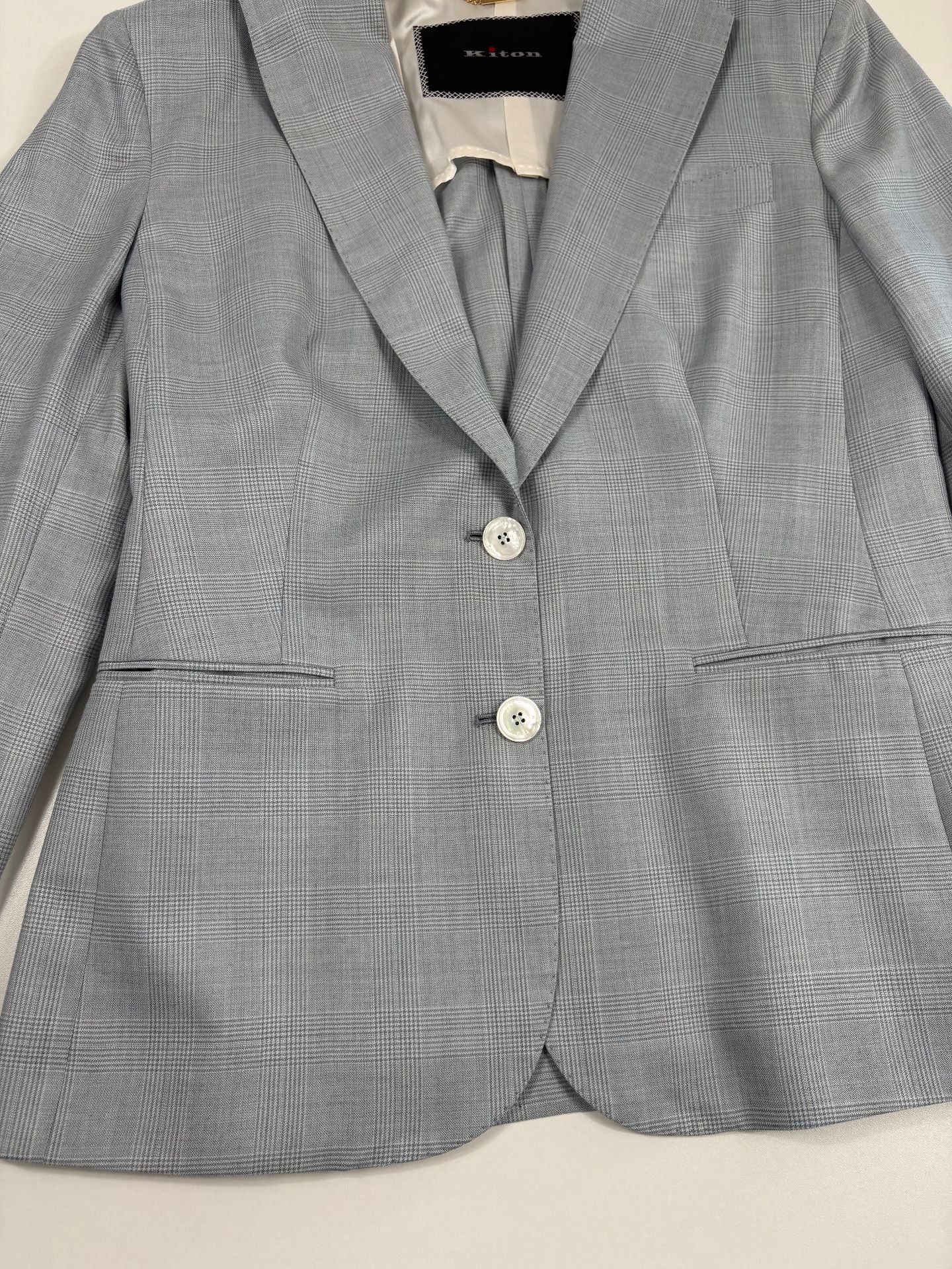 Blazer Kiton simple boutonnage Prince-de-Galles cachemire soie – Taille 42-6