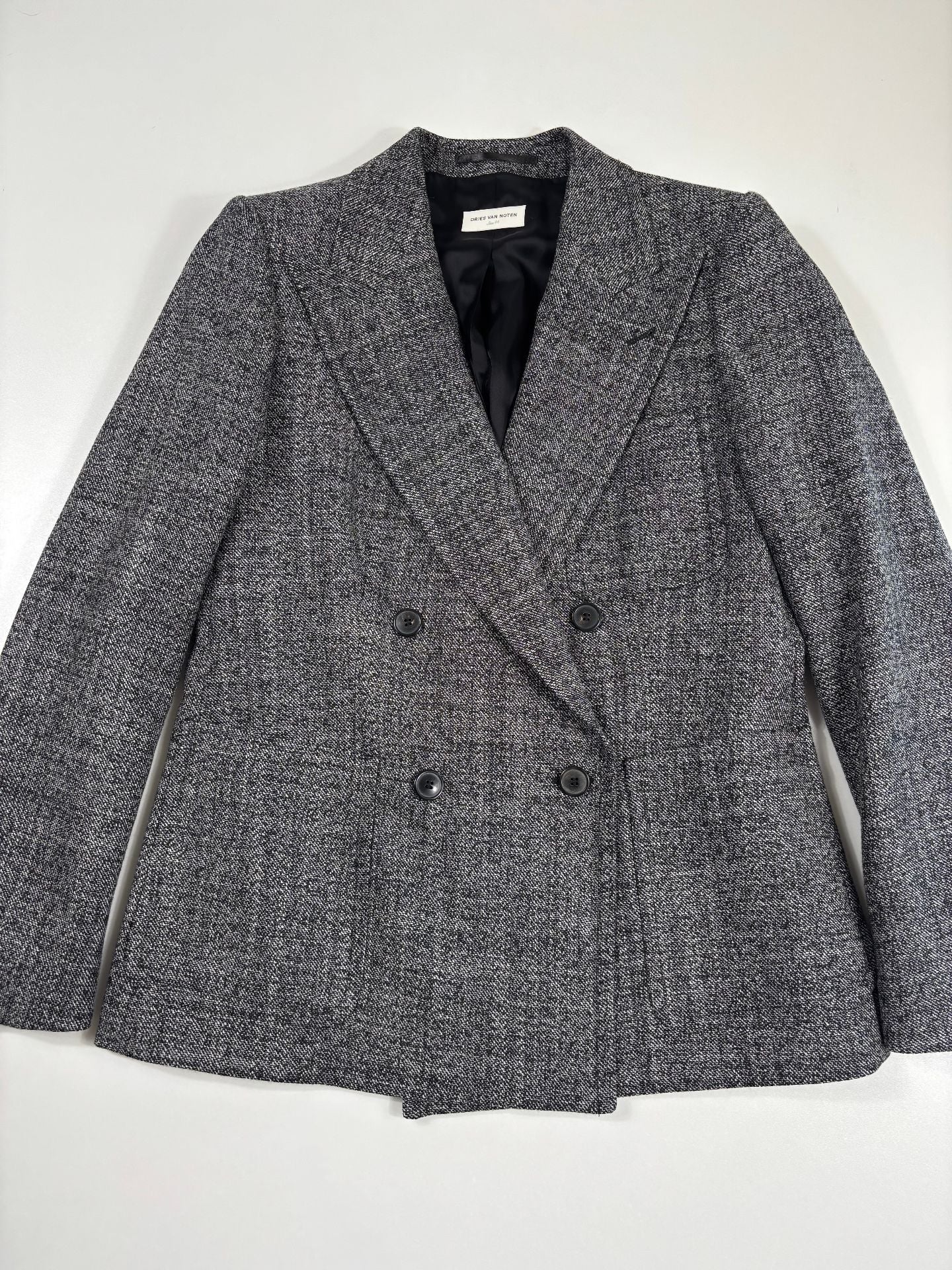 Ensemble Dries Van Noten tweed gris chiné – Blazer et jupe droite – Tailles 44/42-2