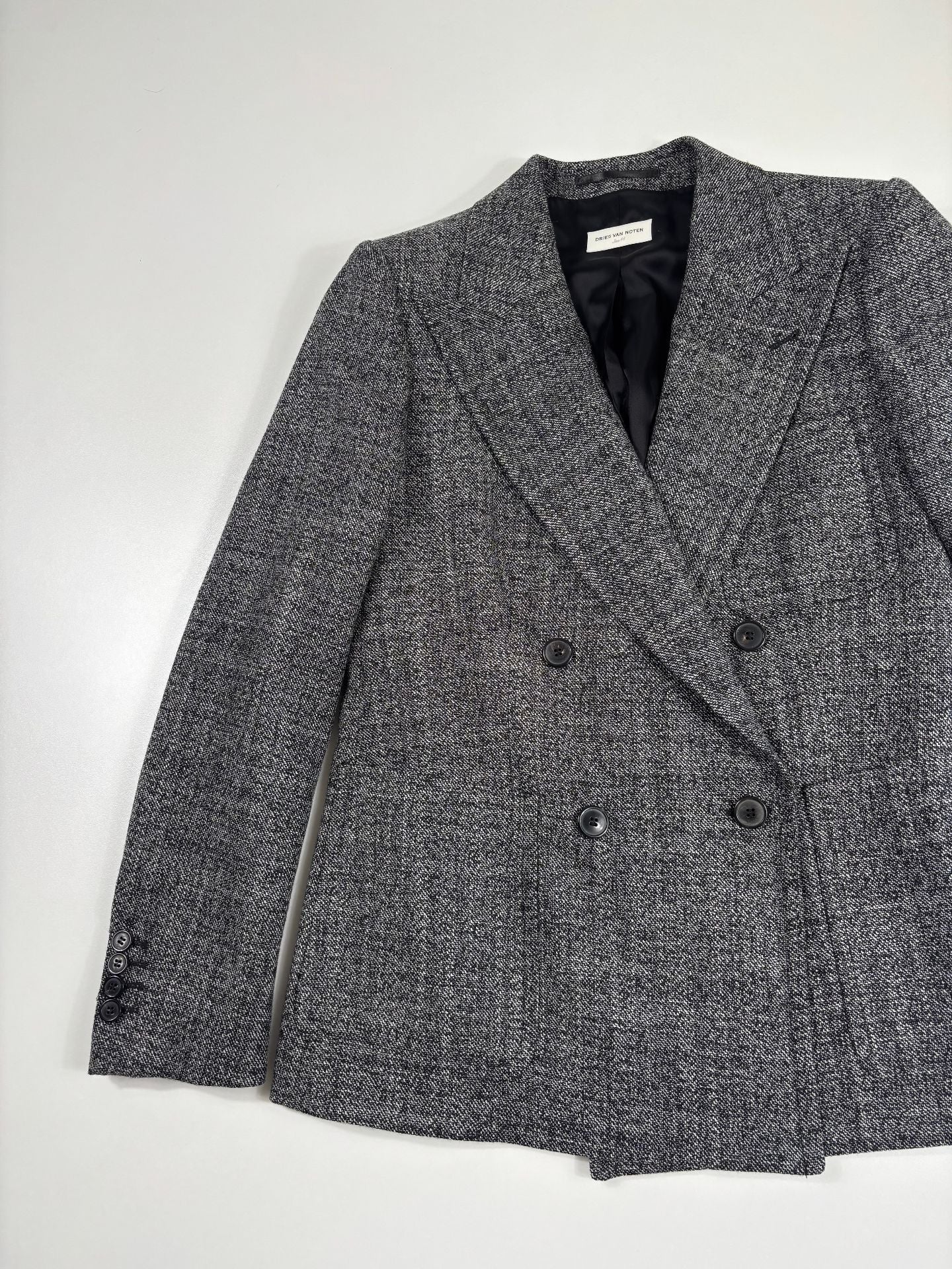 Ensemble Dries Van Noten tweed gris chiné – Blazer et jupe droite – Tailles 44/42-3