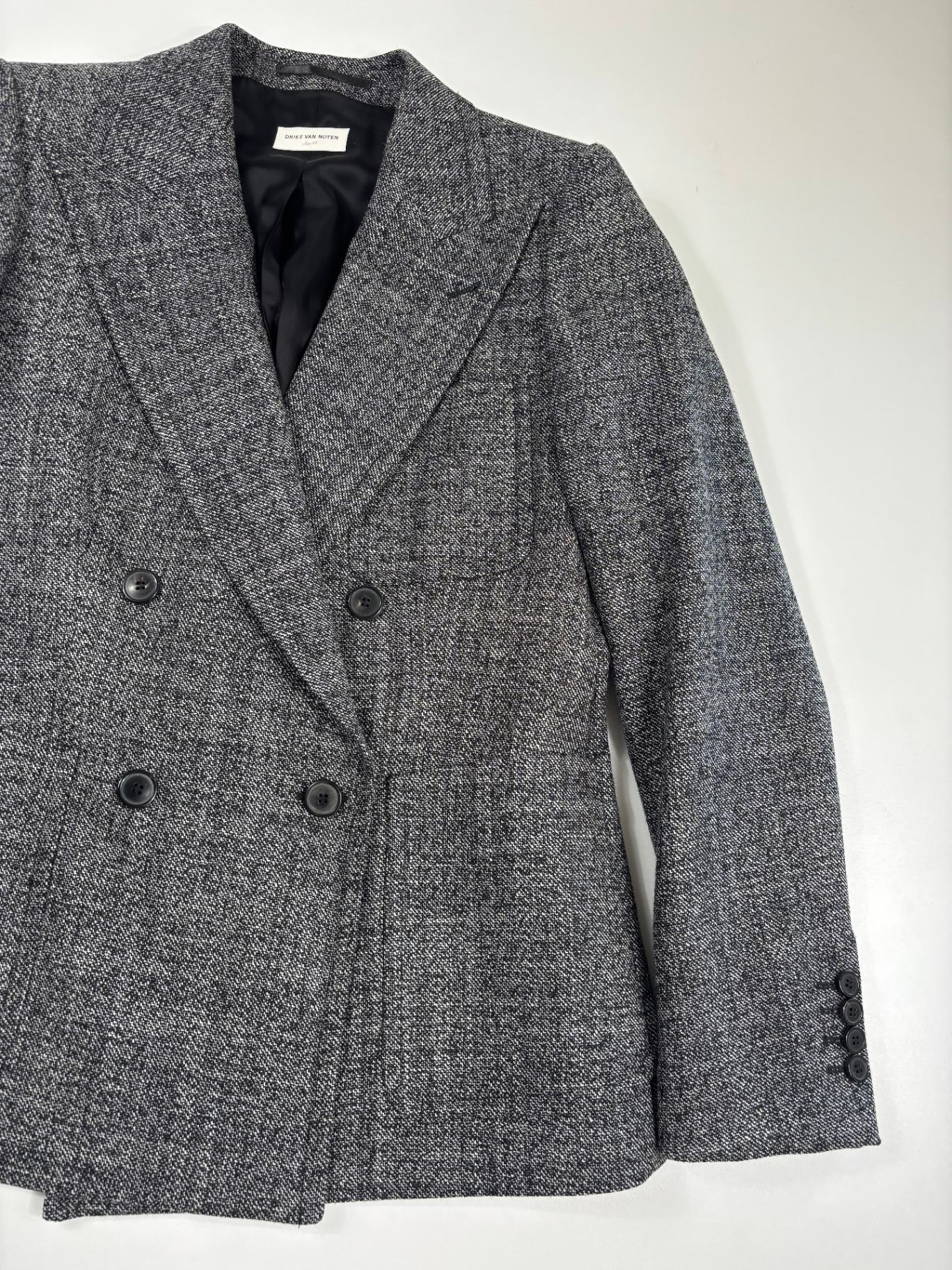 Ensemble Dries Van Noten tweed gris chiné – Blazer et jupe droite – Tailles 44/42-4