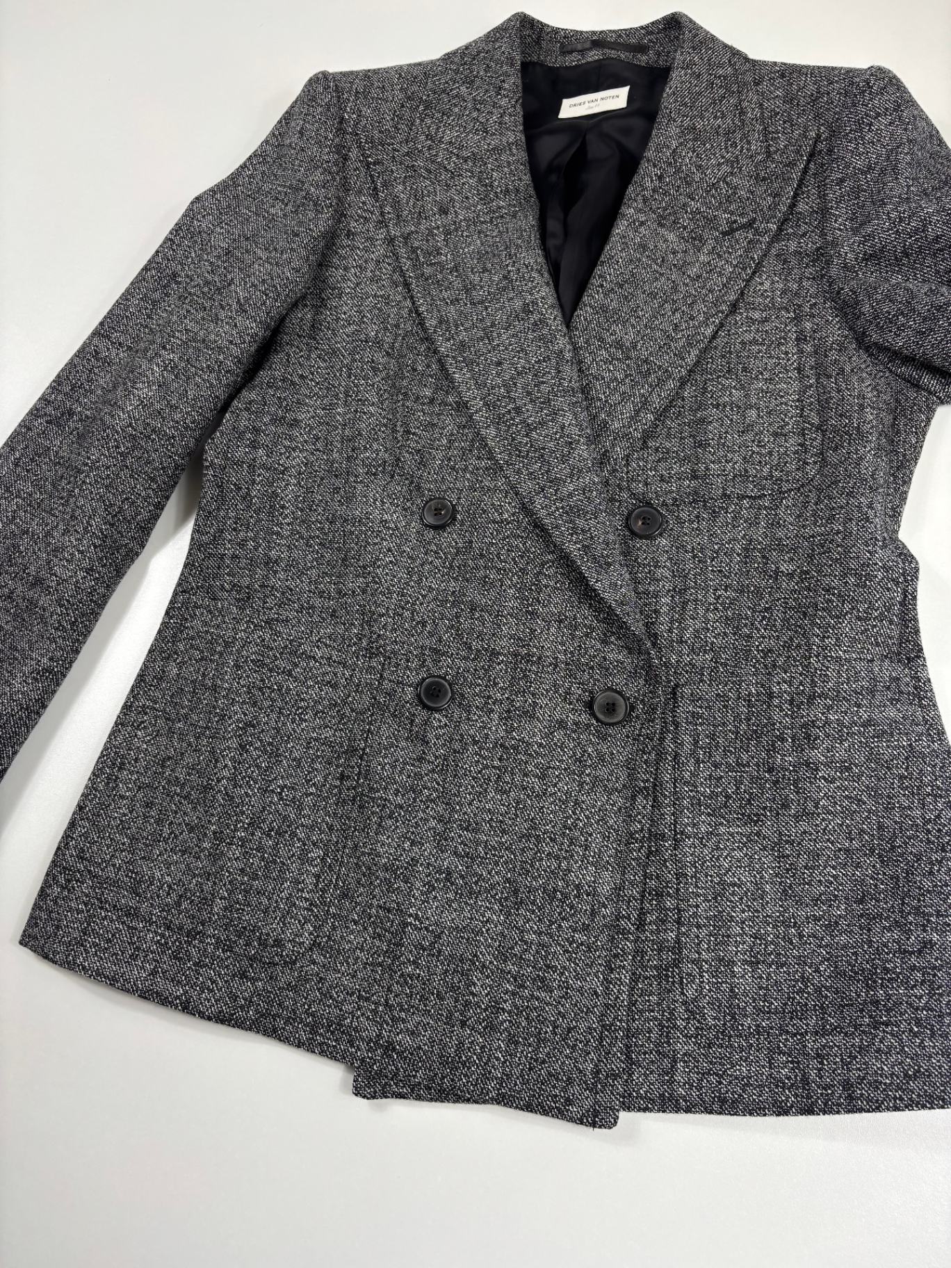 Ensemble Dries Van Noten tweed gris chiné – Blazer et jupe droite – Tailles 44/42-9