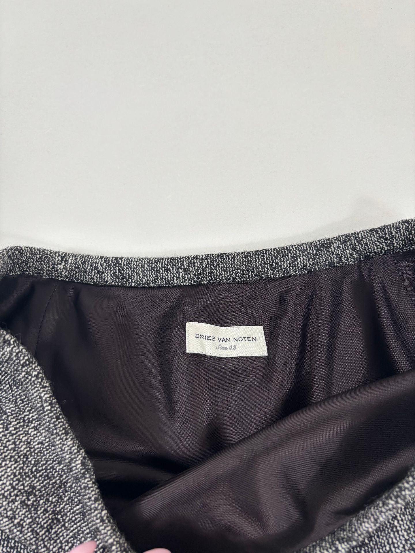 Ensemble Dries Van Noten tweed gris chiné – Blazer et jupe droite – Tailles 44/42-14